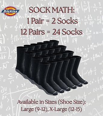 Dickies Men's Dri-Tech Moisture Control Boot-Length Socks, Available in L-XL (6, 12 Pairs)