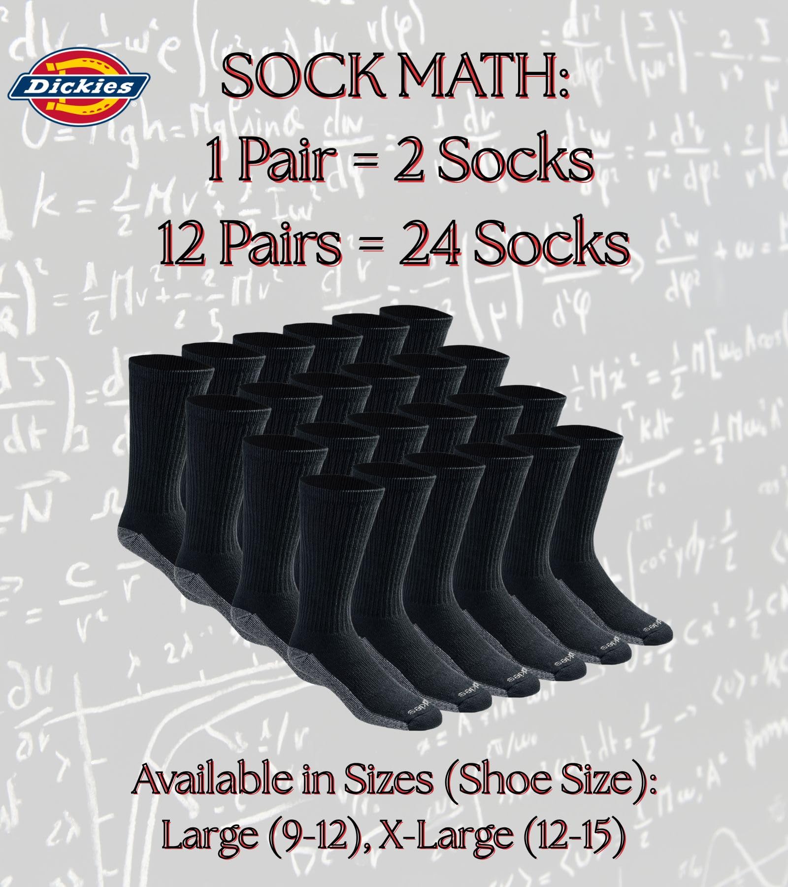 Dickies Dri-Tech Herren-Socken, feuchtigkeitsregulierend, Stiefellänge, erhältlich in L-XL (6, 12 Paar), Schwarz (12 Paar), X-Large