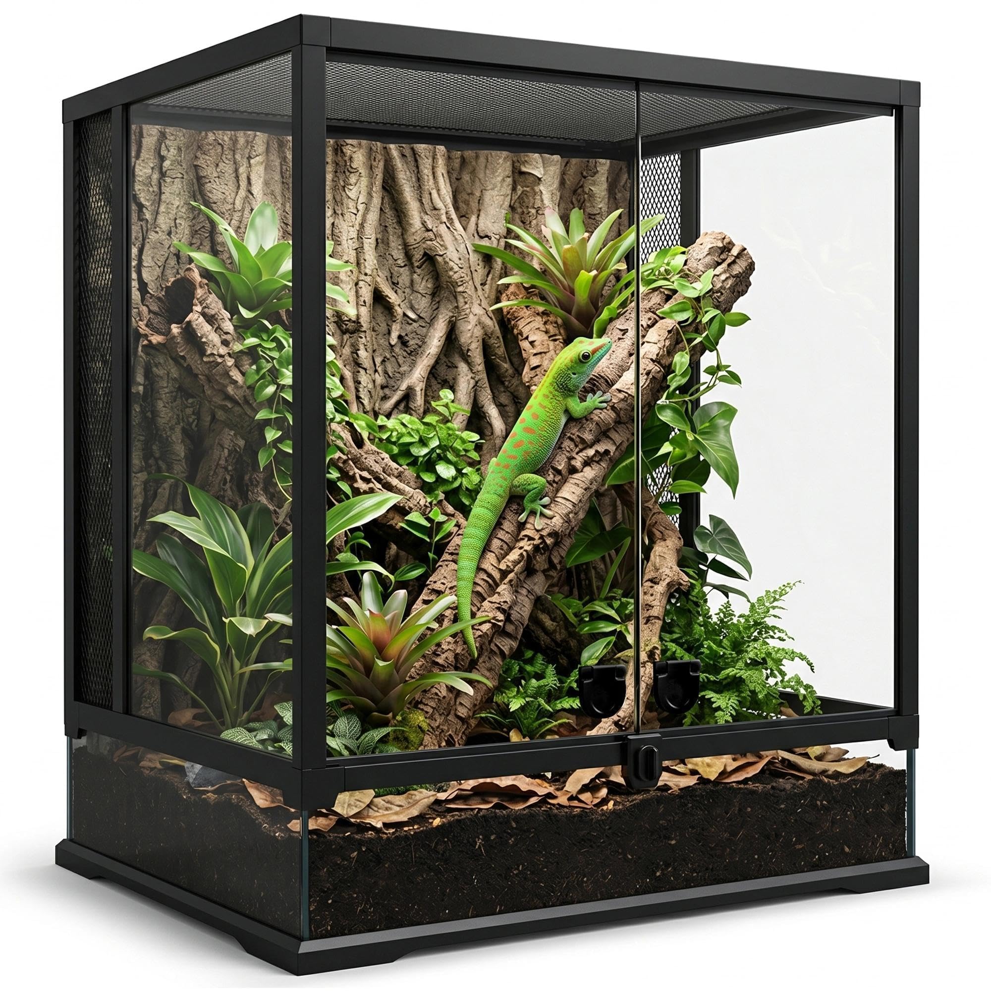 Terrario professionale in vetro da 43 galloni 61 x 45,7 x 61 cm resistente serbatoio habitat rettile con telaio in lega di alluminio resistente al calore, doppie porte a battente anteriori