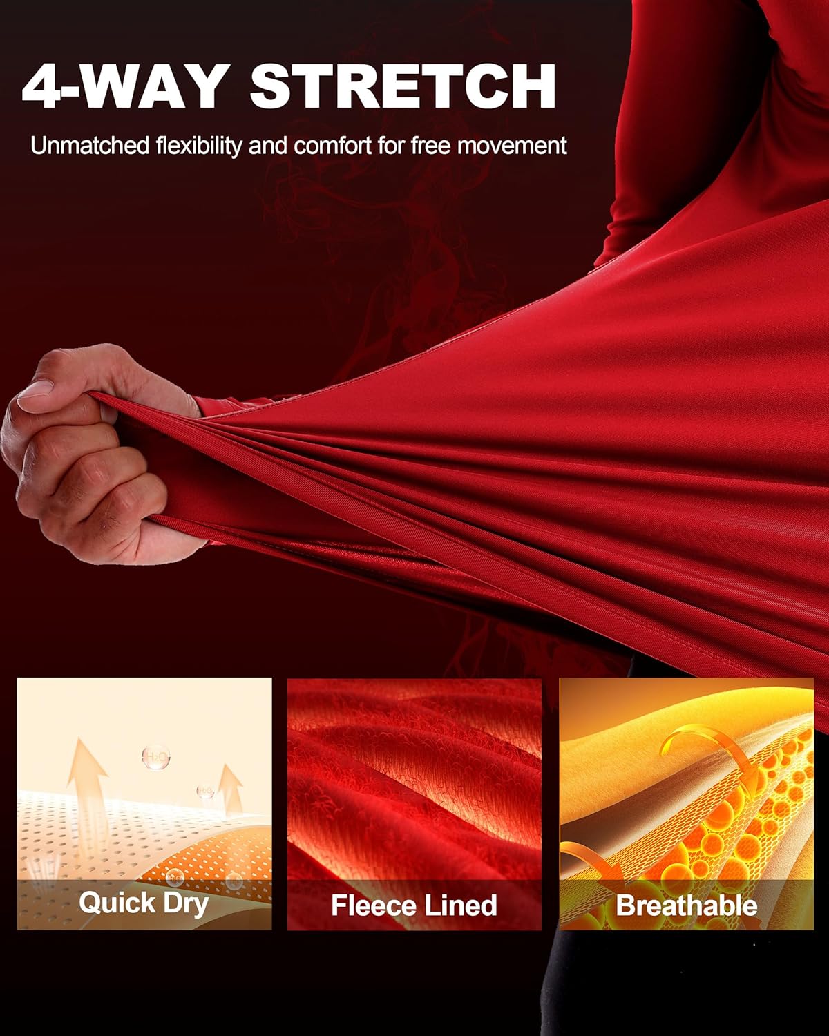 Men's Thermal Compression Shirts, Long Sleeve Fleece Lined Turtleneck Undershirt, Cold Weather Ski Base Layer Tops - Image 4