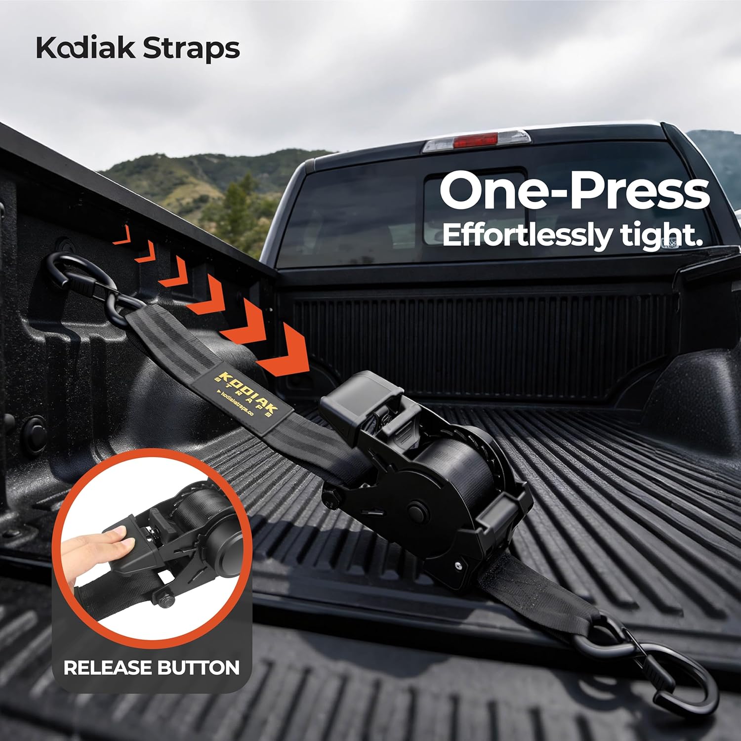Retractable Ratchet Straps 2" x 10ft, 3,000lb Break Strength, Heavy Duty Easy Release Tie Down for Trucks, Trailers, Motorcycles, ATVs, Secure Cargo KODIAK STRAPS (Black, 2Pack) - Image 4