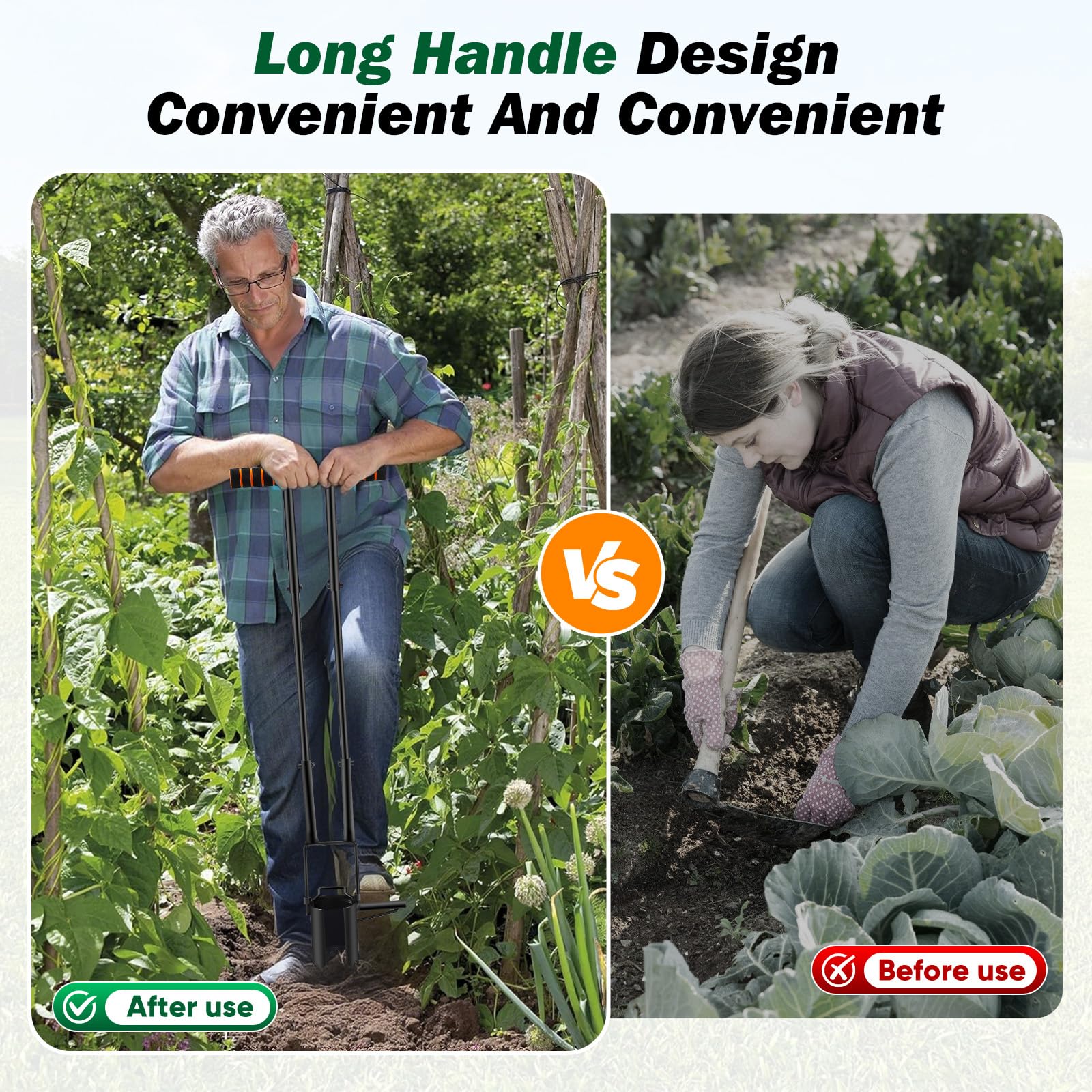 5 en 1 Griffe de Jardin avec Manche avec repose-pieds coulissant pour pousser facilement le sol, transplanter des fleurs,échantillonner de terre, transplanter, plantes à fleurs