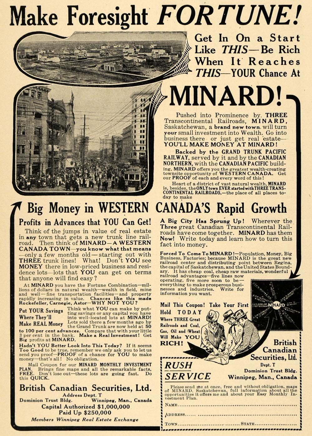 1914 Ad Minard Real Estate Transcontinental Railway