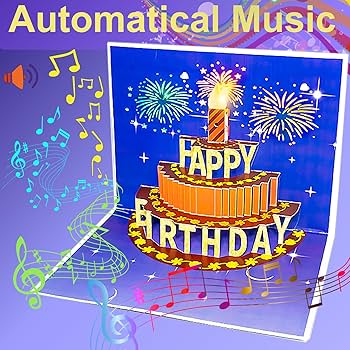 Zcitek Musical Happy Birthday Card with Light, 3D Pop Up Birthday