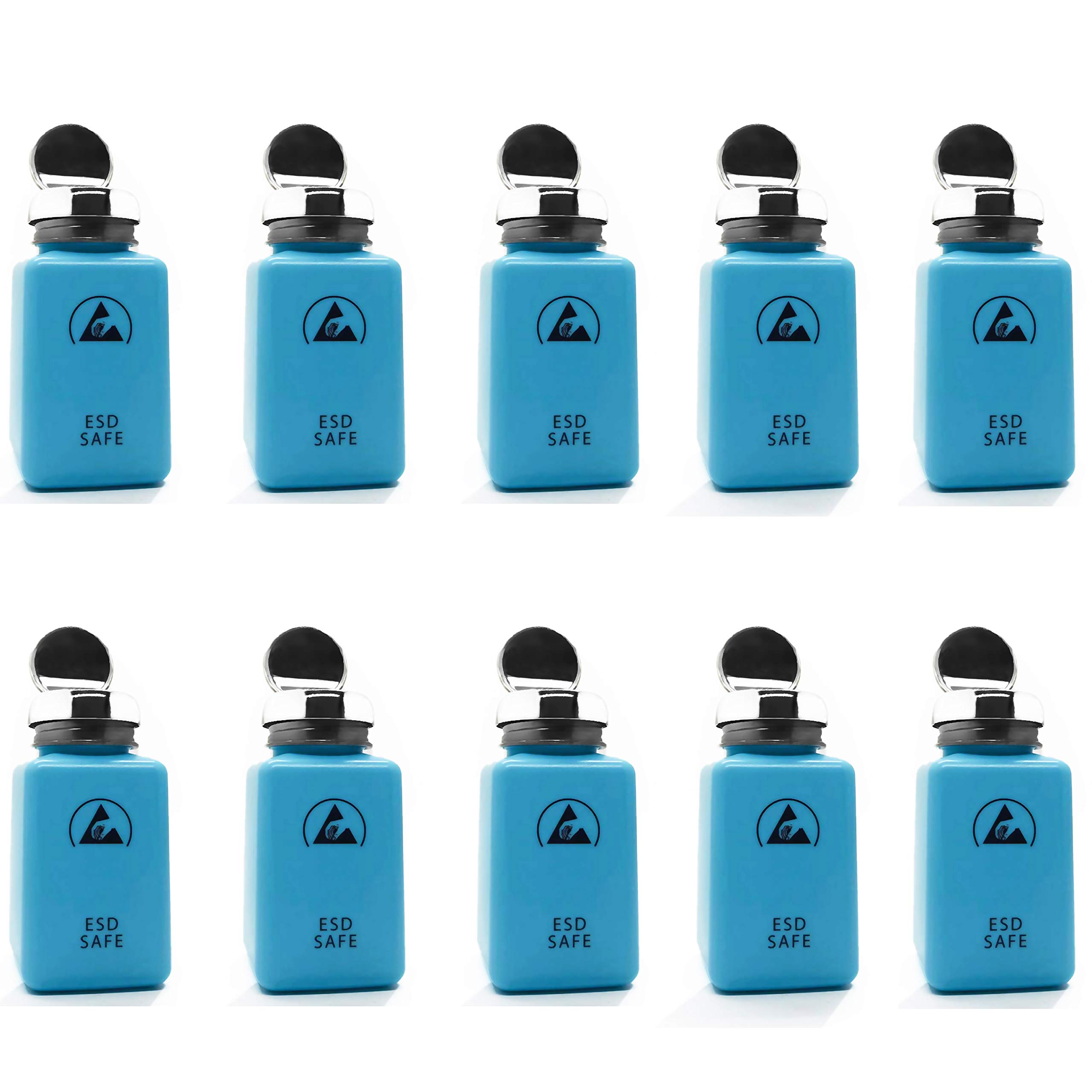 6 OZ ESD Safe Square Bottle,One Touch Stainless Steel Liquid Dispenser Pump for Alcohol/Nail Polish Remover Empty Plastic Bottles Blue (20)