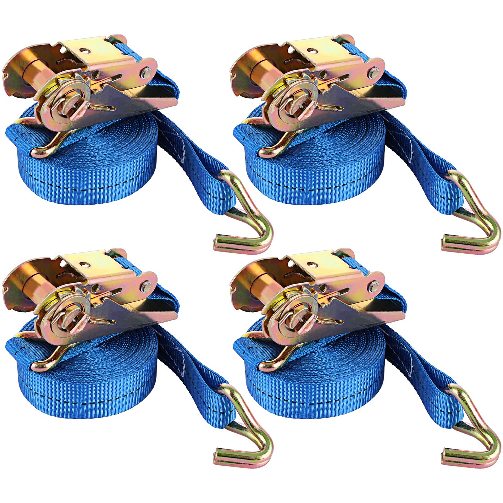 ASelected 4X800Kg Heavy Duty Ratchet Tie Down Straps,2.5Cm X 5M Strap With J-Hooks,Lashing Straps Load Securing Straps For Trailer Motorcycle Luggage Cargo Transportation Vans Moving Appliances(Blue)
