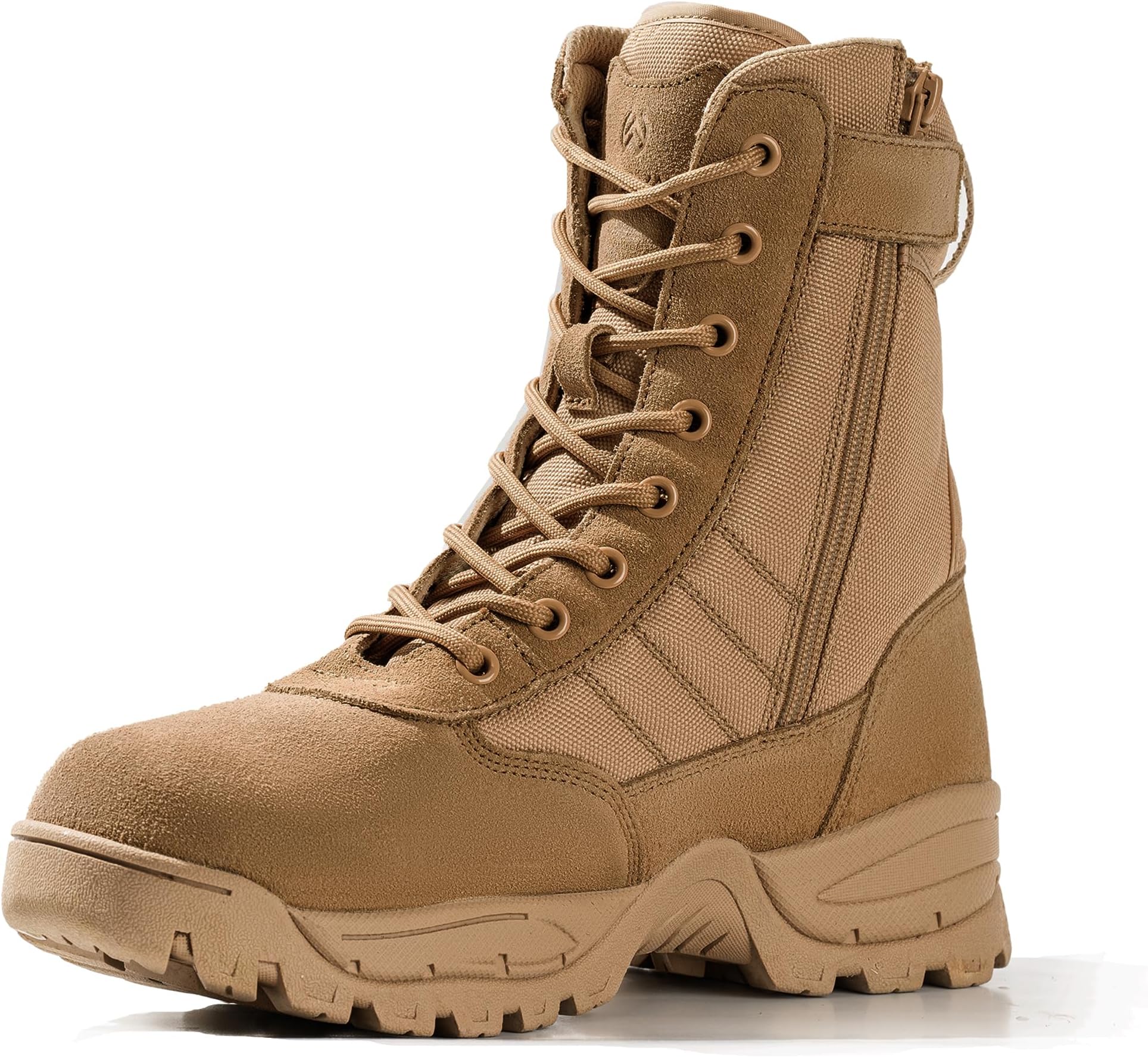WIDEWAY Men's Tactical Military Work Boots Black Waterproof Leather Motorcycle Combat Army Boot w/Side Zipper slip resistant and All Day Comfortable (6-8inch)