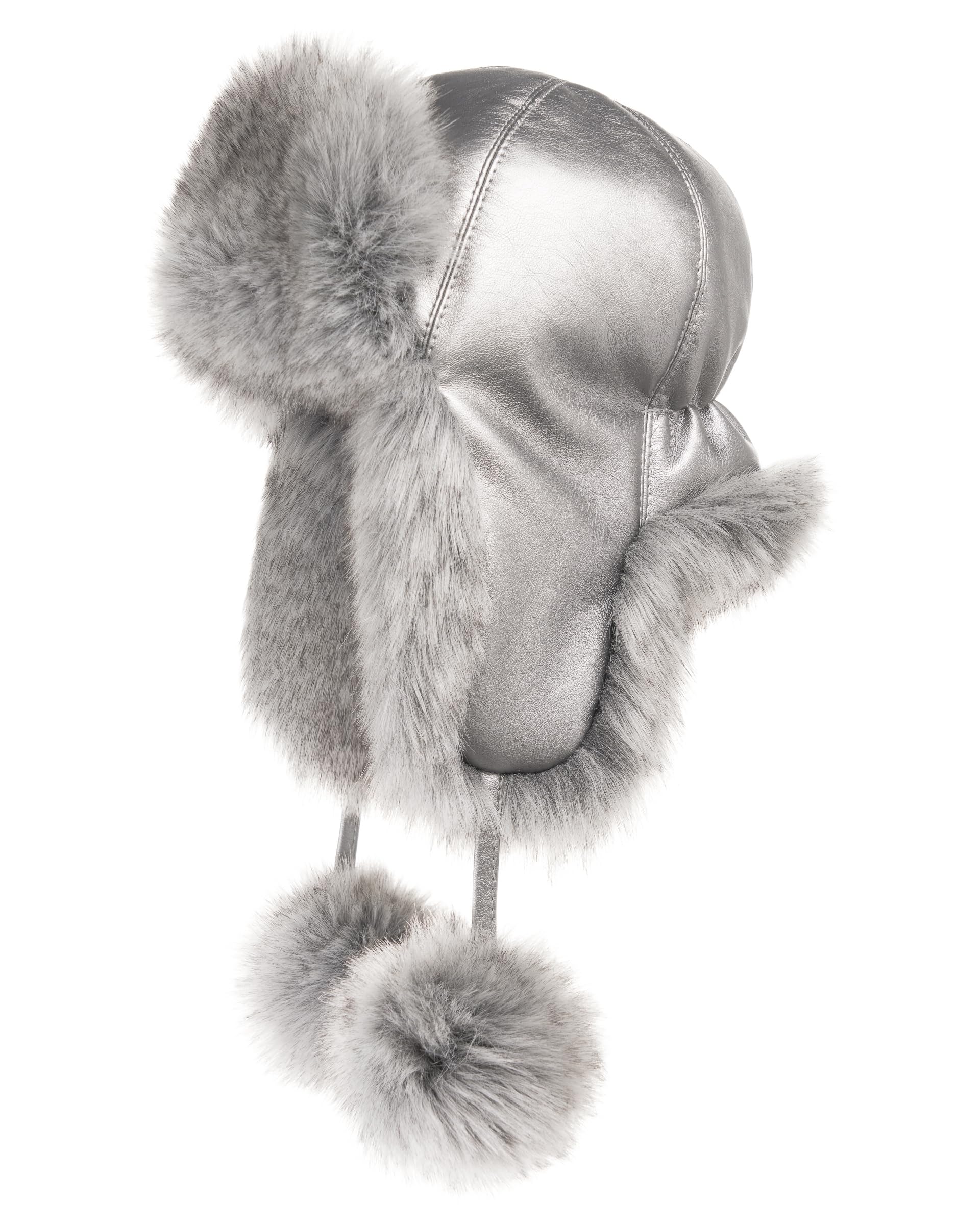 Futrzane Women's Silver - Silver Siberian Aviator Hat - Winter Trapper Hats For - Warm Russian Bomber Hat (M, )