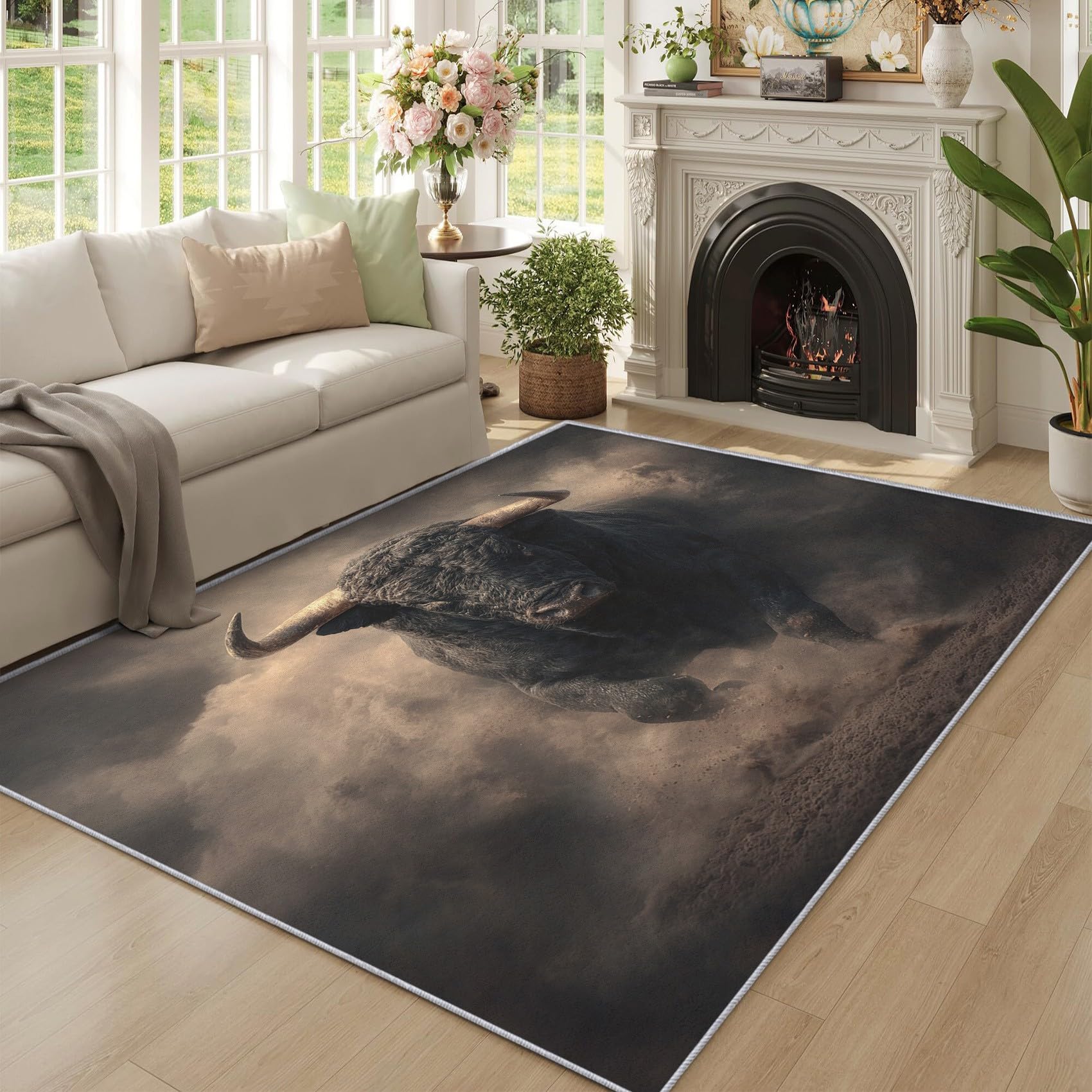 Générique Tapis Entree Interieur Taureau Noir, Petit Tapis Motif Animaux Sauvage Bison Chambre 60 x 90 cm, Antidérapant Lavable Doux à Poils Ras, Decoration Maison W-Z3