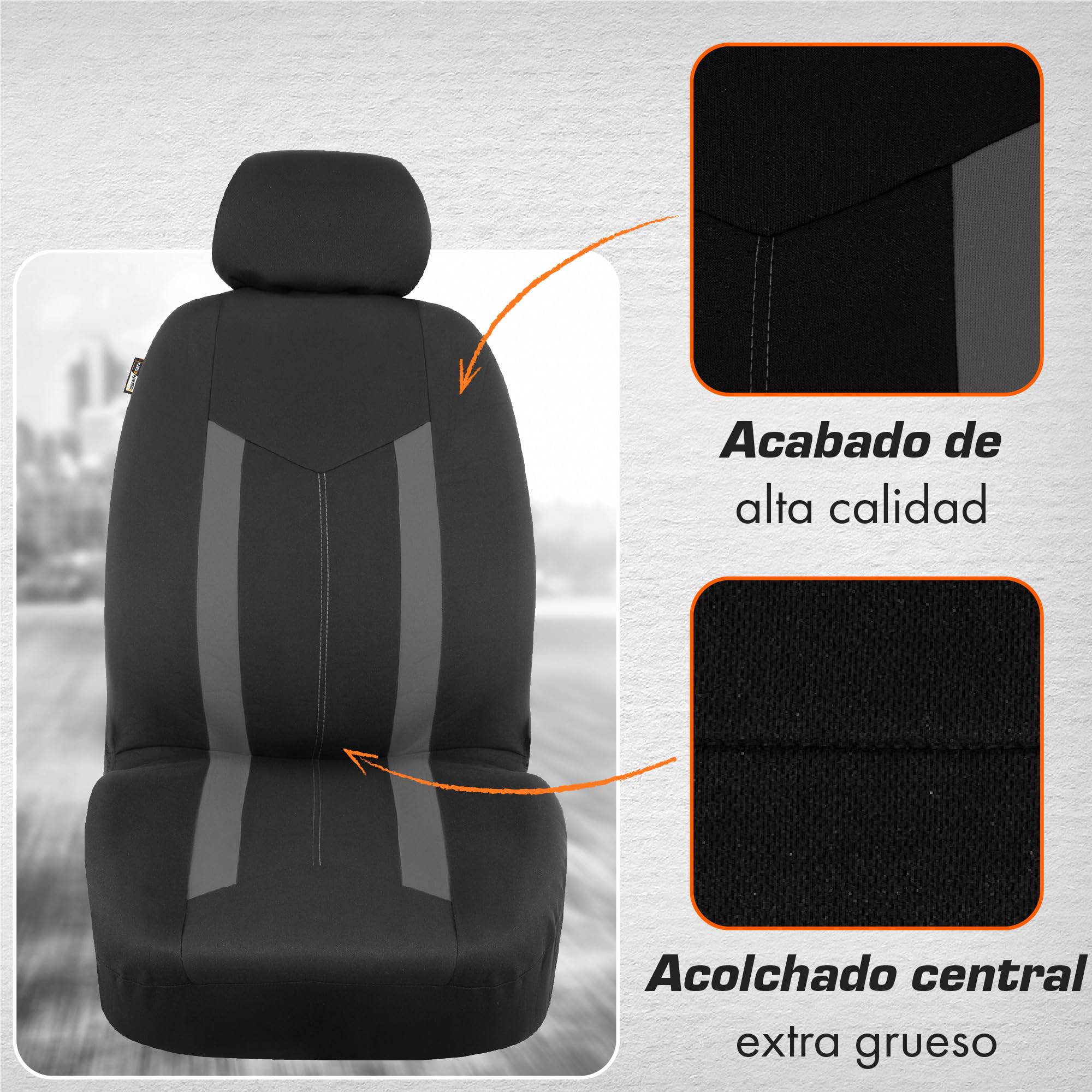 Upgrade4cars Fundas Asientos Coche Universales Negro Gris | Universal Funda de Asiento para Delantero y Trasero