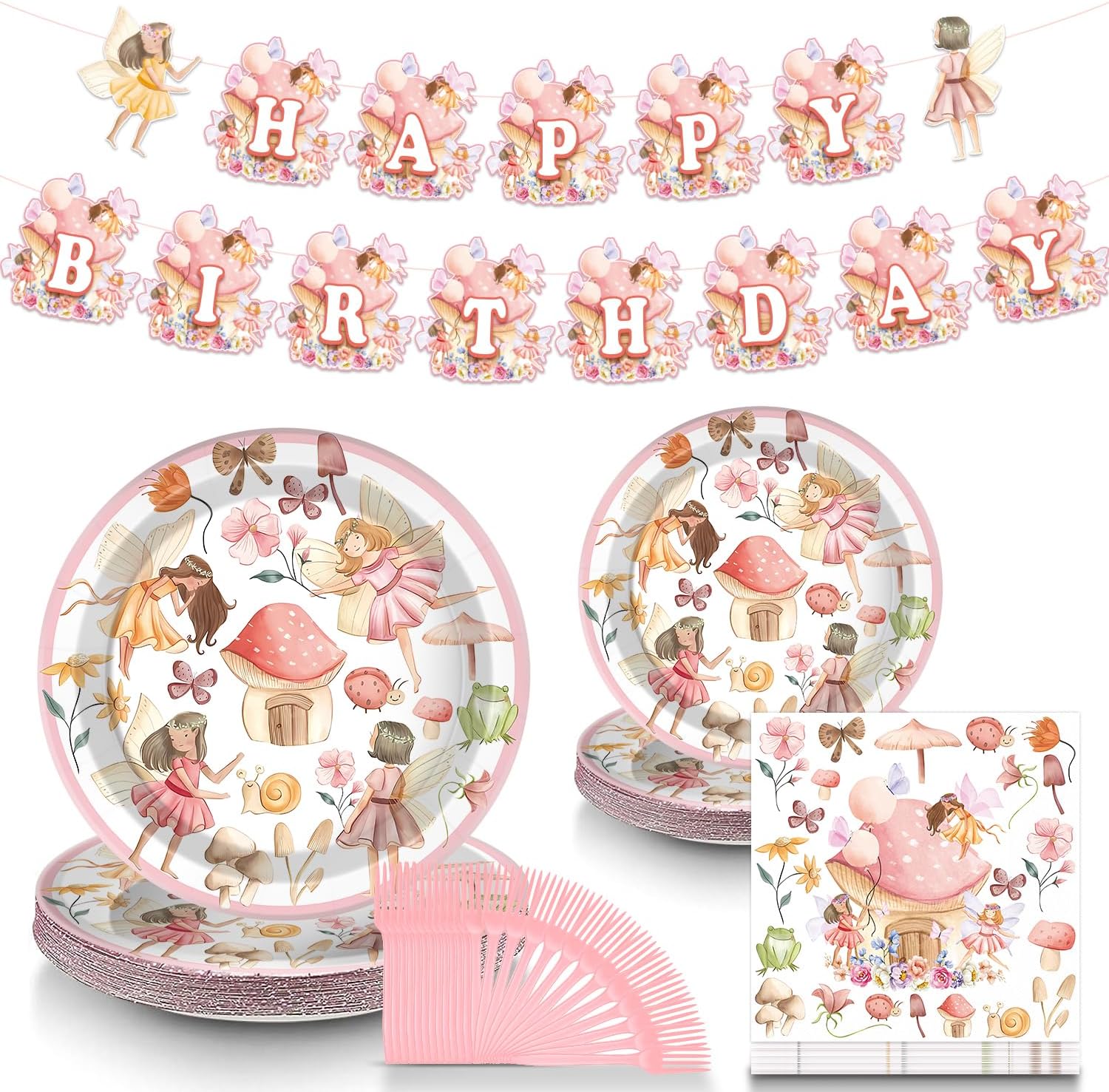 101 Pcs Fairy Birthday Party Decor Tableware Set, Fairy