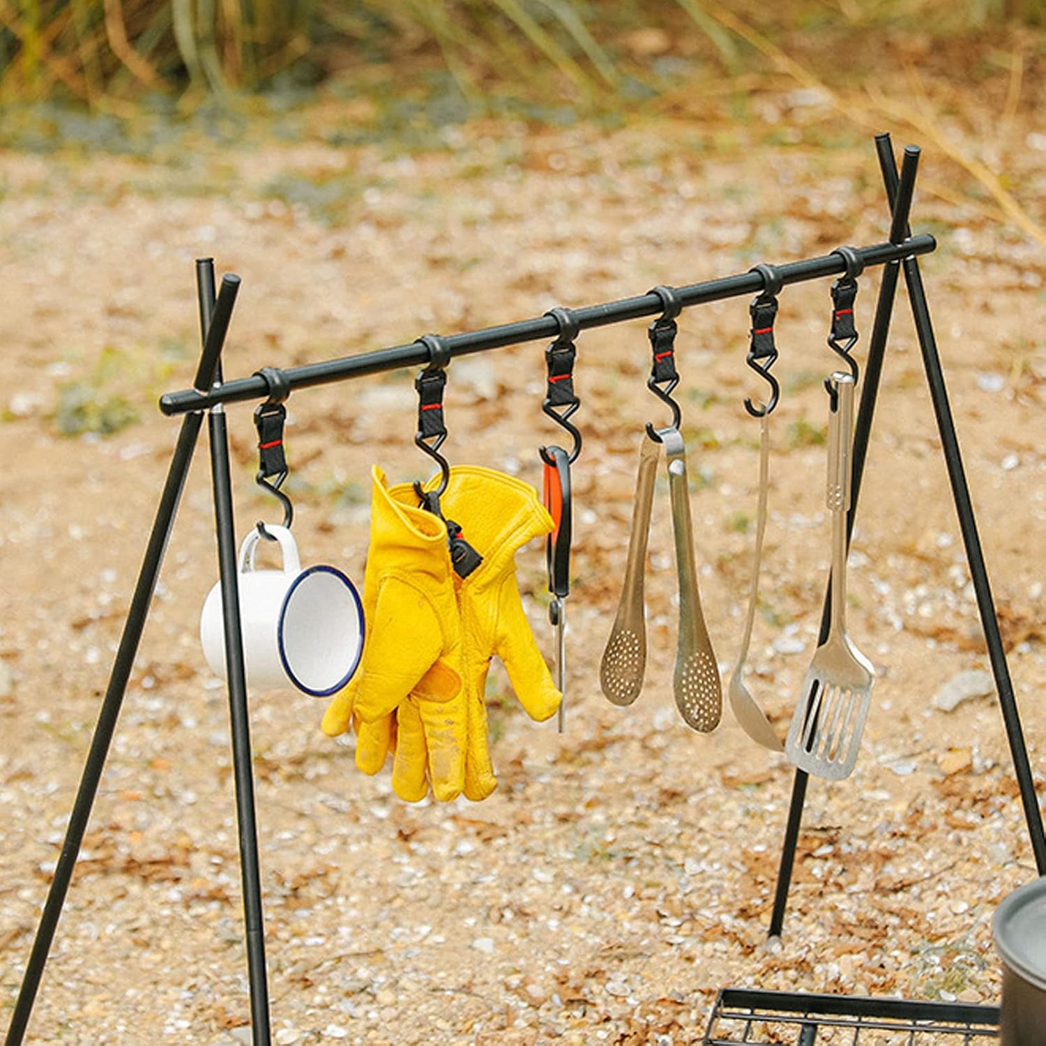 Camping Rack Aluminum Alloy, Folding Triangular Shelf Collapsible Hanging Organizer Stand for Outdoor Kitchen Storage
