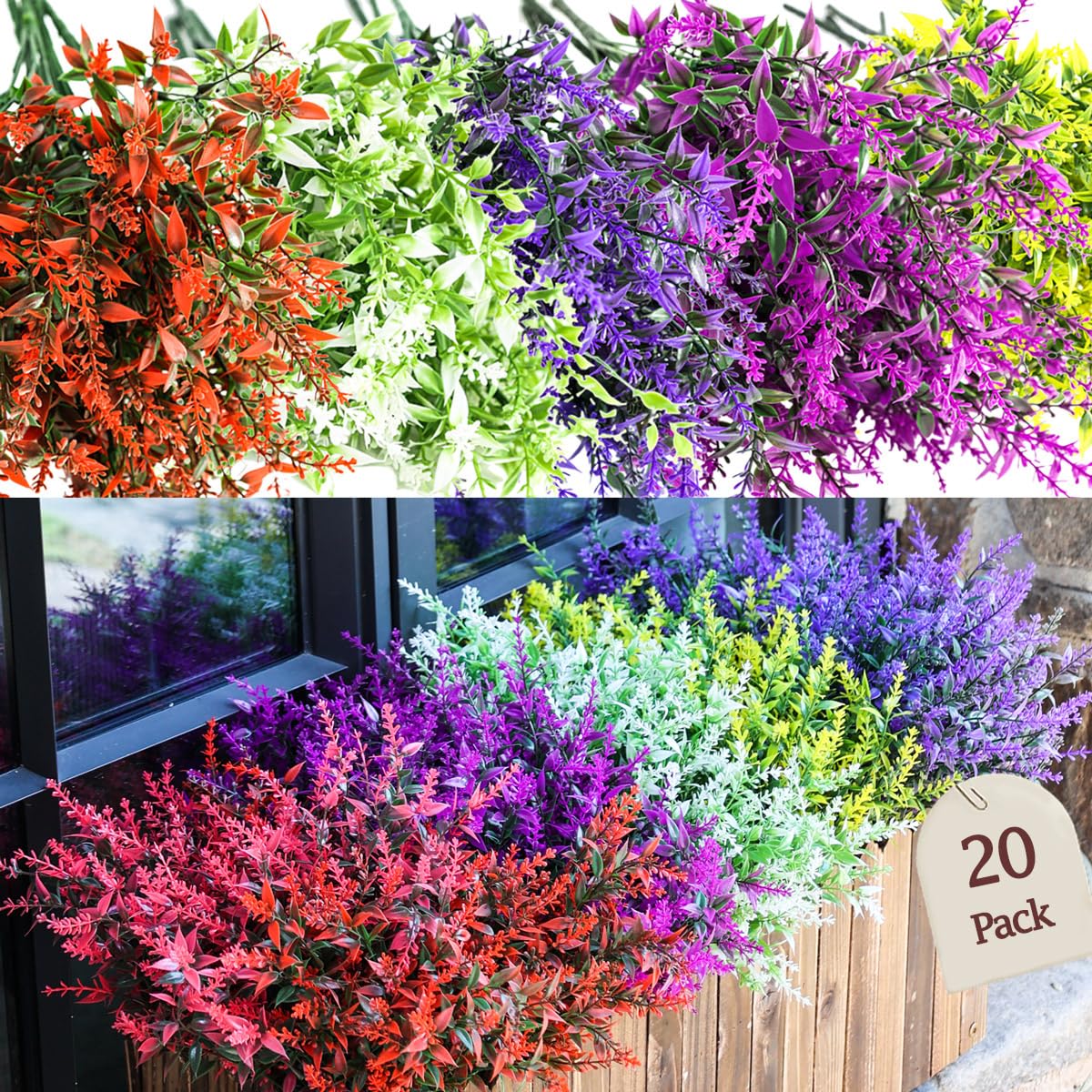 20 Mazzi Di Fiori Artificiali Resistenti UV Per Esterni - Plastica - Colore Bianco