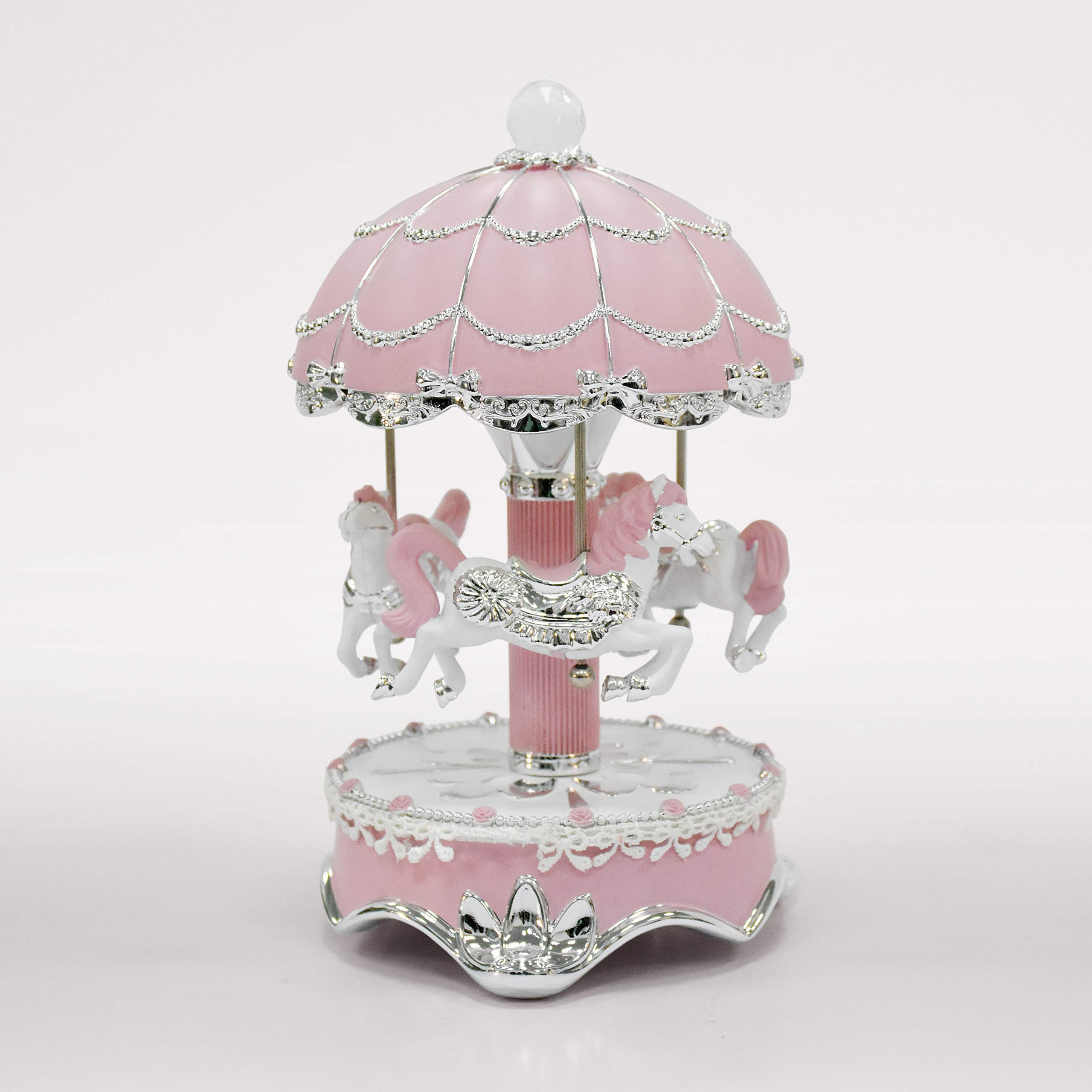 Carousel Horse Musical Box£¬Middle Size Color Change LED Light Luminous Rotating,Color Sliver Pink,Music:Castle in The Sky
