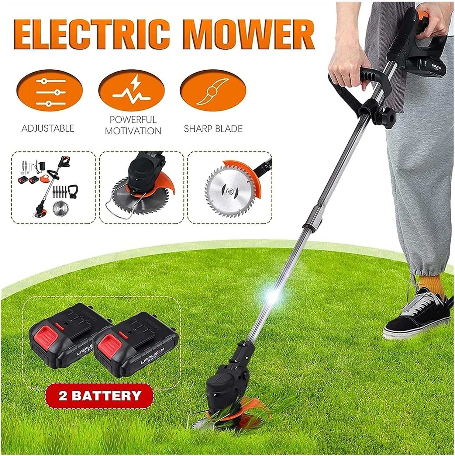 Electric Weed Eater, Grass Trimmers Wireless Cordless Lawn Mower Length Adjustable Garden Pruning Cutter Tools Edger Lawn Tool