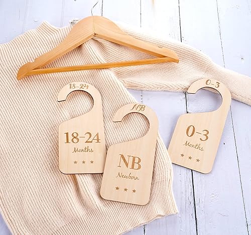 Miniatura 4 de HOUÍSM Separadores de madera para armario de bebé, paquete de 7 unidades, organizadores de ropa de bebé, decoración del hogar, guardería, grueso y