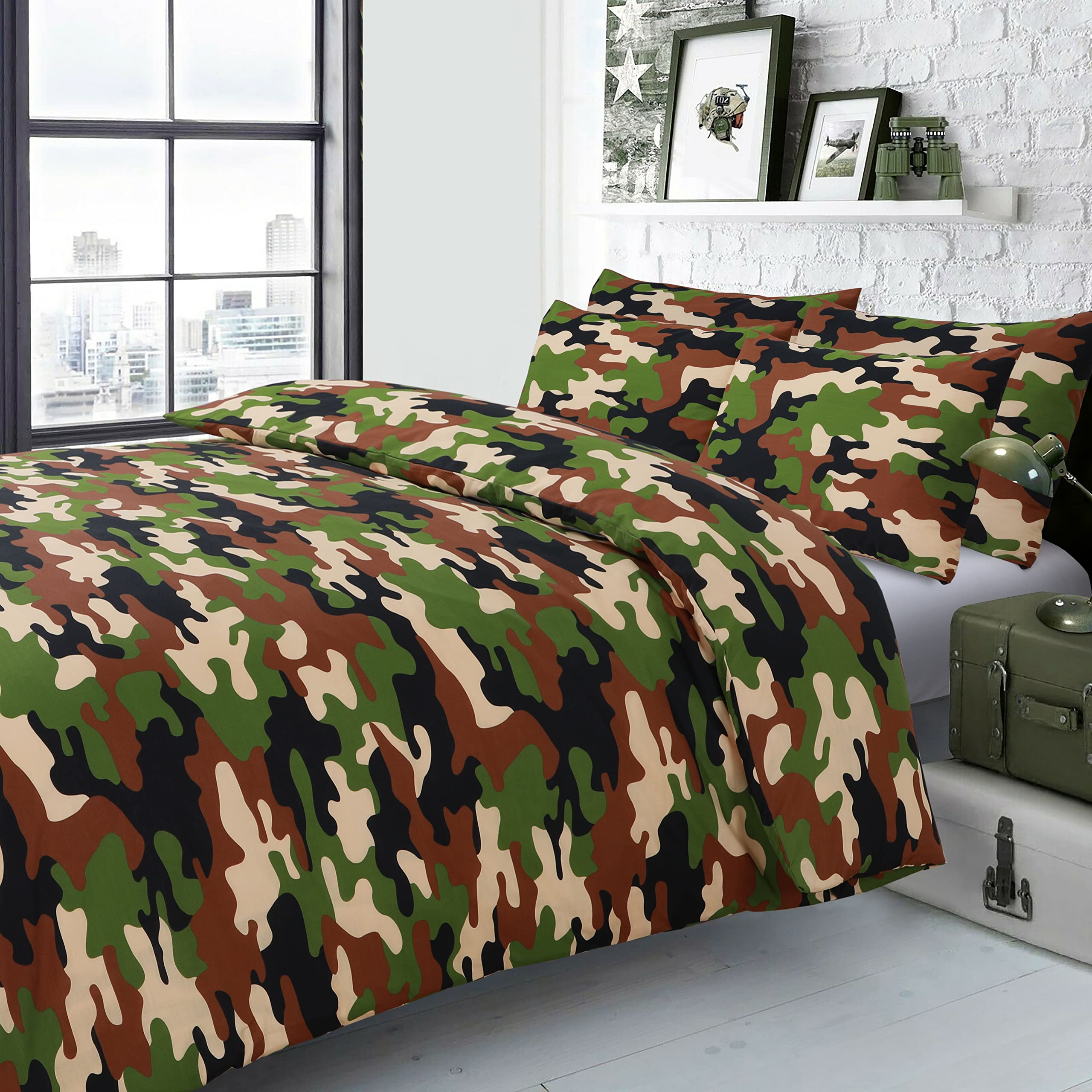 Army Camouflage Green Duvet Cover and Pillowcase Bedding Set (Single)