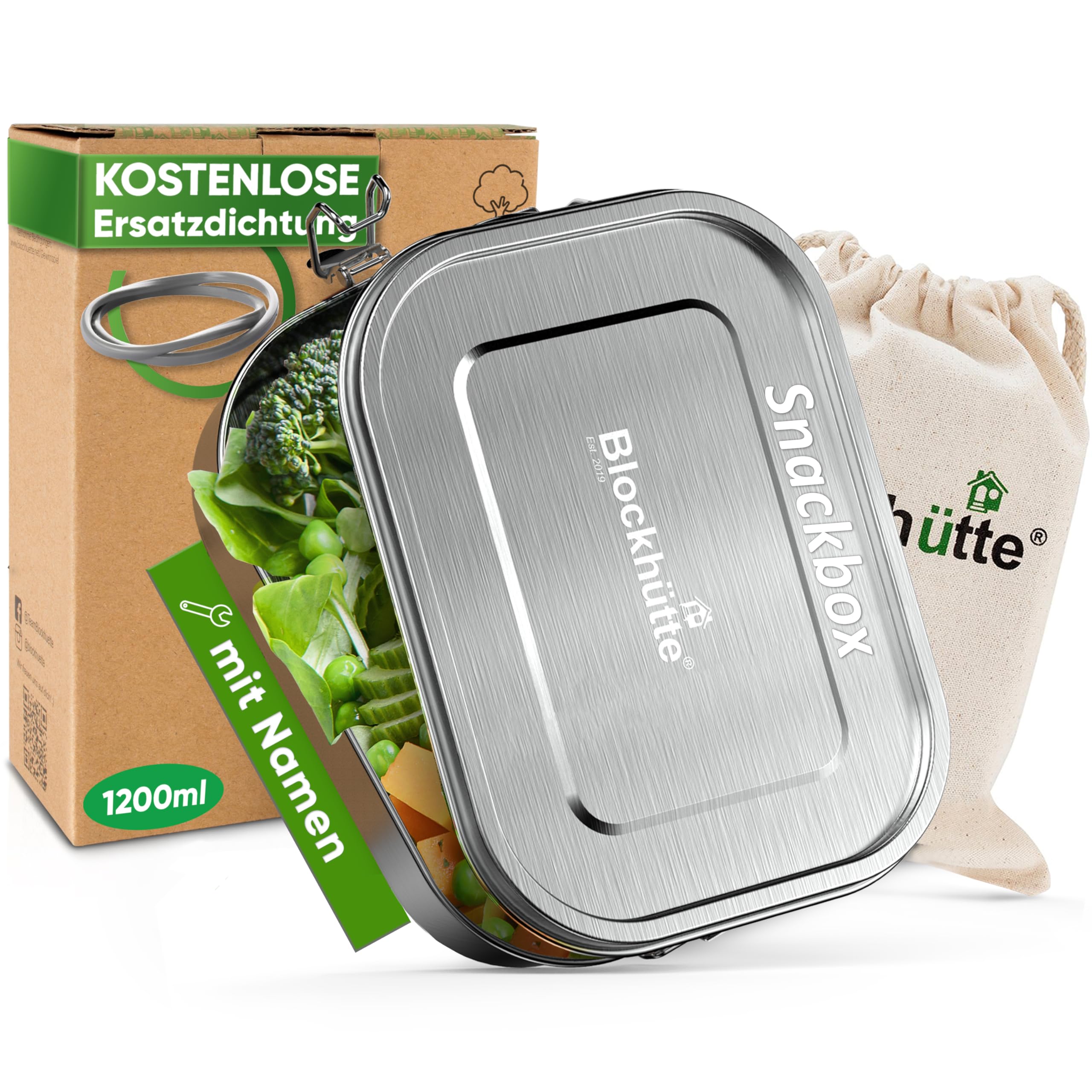 Blockhütte Personalisierte Edelstahl Brotdose mit Gravur I 1200 ml I Lunchbox mit Name, Bento Box für Kinder, Erwachsene, Brotdose mit 3 Fächern, Meal Prep Boxen, Lunchbox personalisierbar