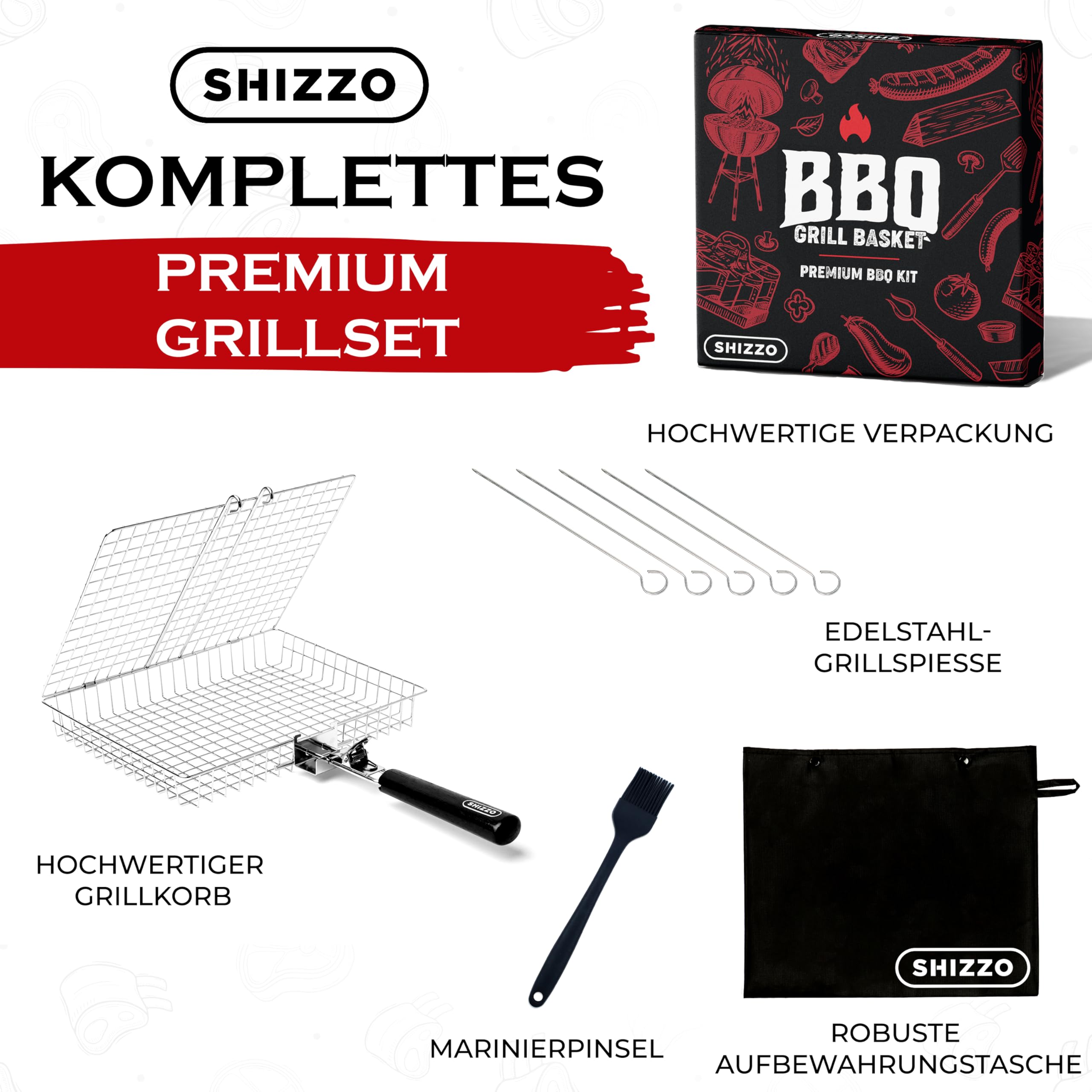 SHIZZO Grillkorb, Barbecue-Bbq-Grillkorb, Große Faltbare Grillkörbe Aus Edelstahl Mit Griff, Tragbarer Outdoor-Camping-Grillrost Für Fisch, Garnelen, Gemüse