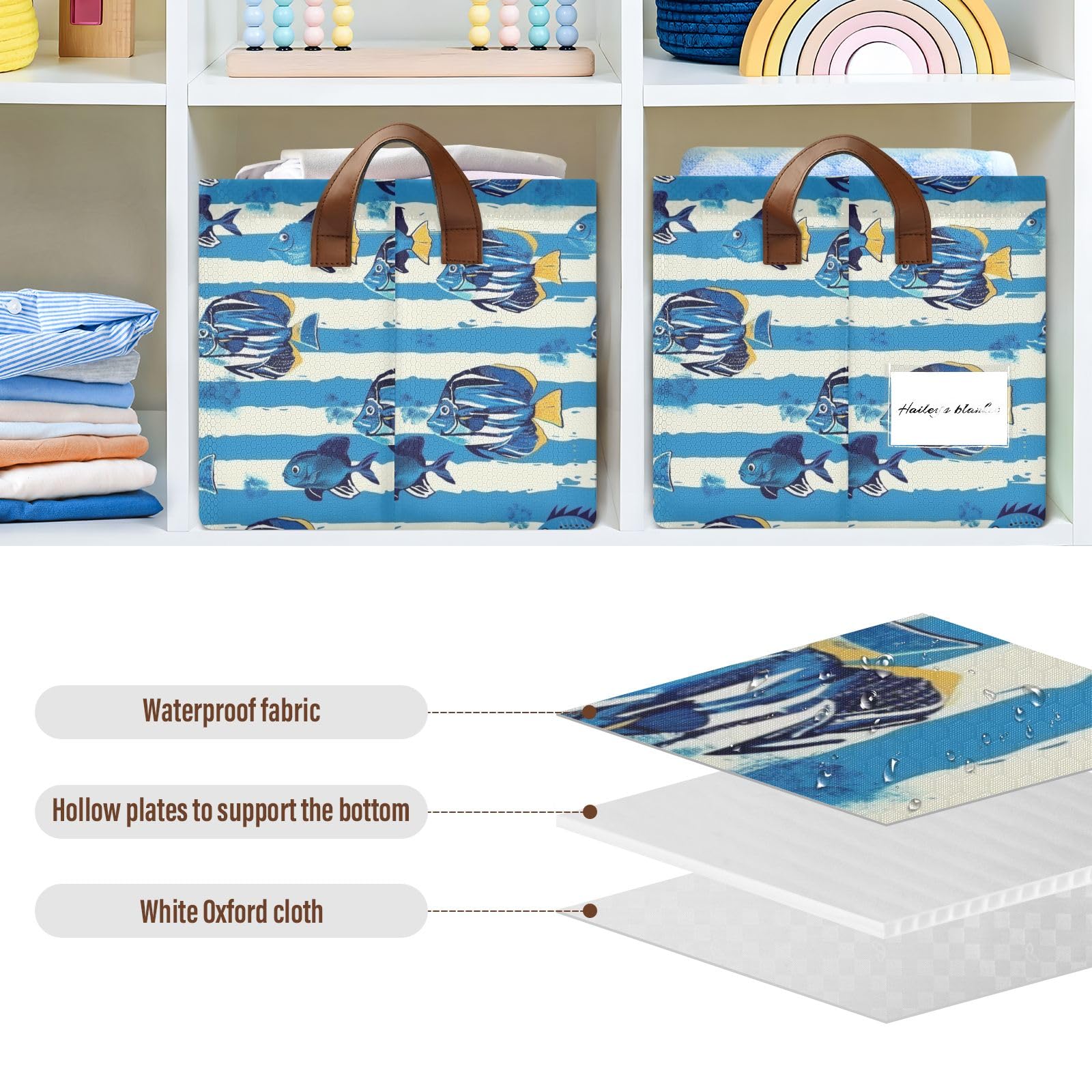Rechteckiger Aufbewahrungskorb – Meerjungfrauen-Fischschuppen Design, Zusammenklappbar, Mit Ledergriffen