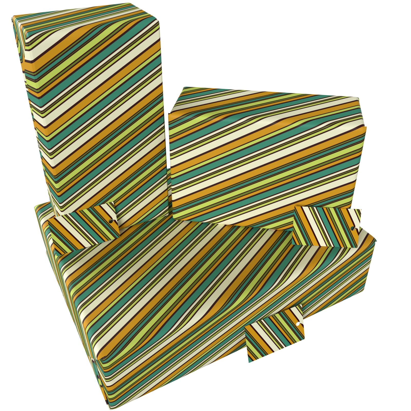 Luxury ECO Gift Wrap - 3 sheets/tags - Classic Vintage Retro Stripes - Birthday - Recycled & Recyclable Wrapping Paper - Re-wrapped