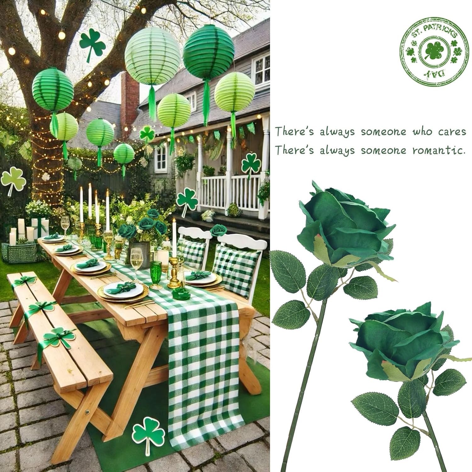 Felice Arts 12 Pack Green Artificial Roses Emerald Green Flowers with Stems Silk Roses Fake Flowers Bouquet for Christmas St Patricks Day Wedding Centerpiece Table Vase Home Kitchen Party DIY Decor - Image 8