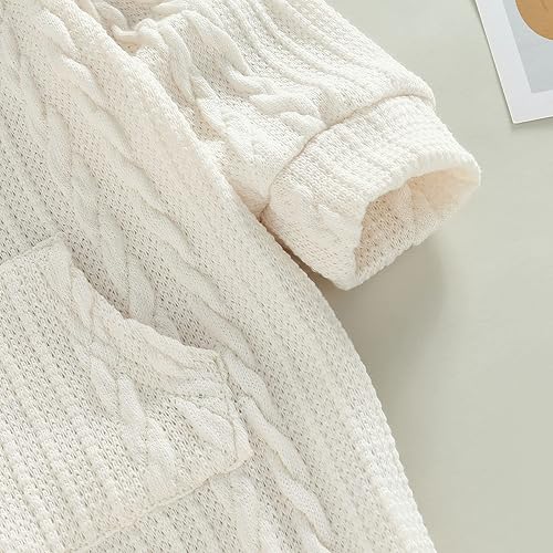 Miniatura 5 de Suéter de punto para bebés y niñas con capucha de manga larga con botones para invierno con bolsillo