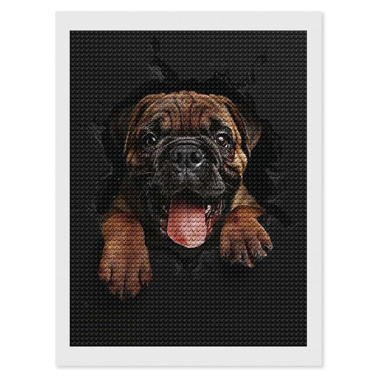 Junmoney Mastiff DIY Diamond Art Canvas Kit 12"x16", Adhesive Canvas, Easy to Enjoy, Farmhouse Decor, Festive Craft Gift