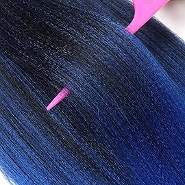 Pre-Stretched Braiding Hair, 20 inch Braiding Hair 8 Packs Ombre Black to Blue Professional Soft Yaki Texture, No Itch, Hot Water Setting Hair Extensions for Braids (20in,1B/Blue)