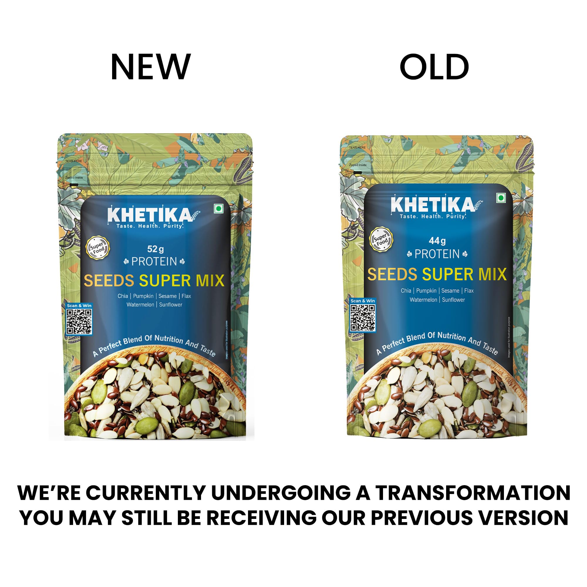 Khetika Super Seeds Mix 200g I 52g Rich Protein Superfood I Contains Pumpkin, Sunflower, Watermelon, Sesame, Flax, Chia Seed I Rich in Protein & Dietary Fibre