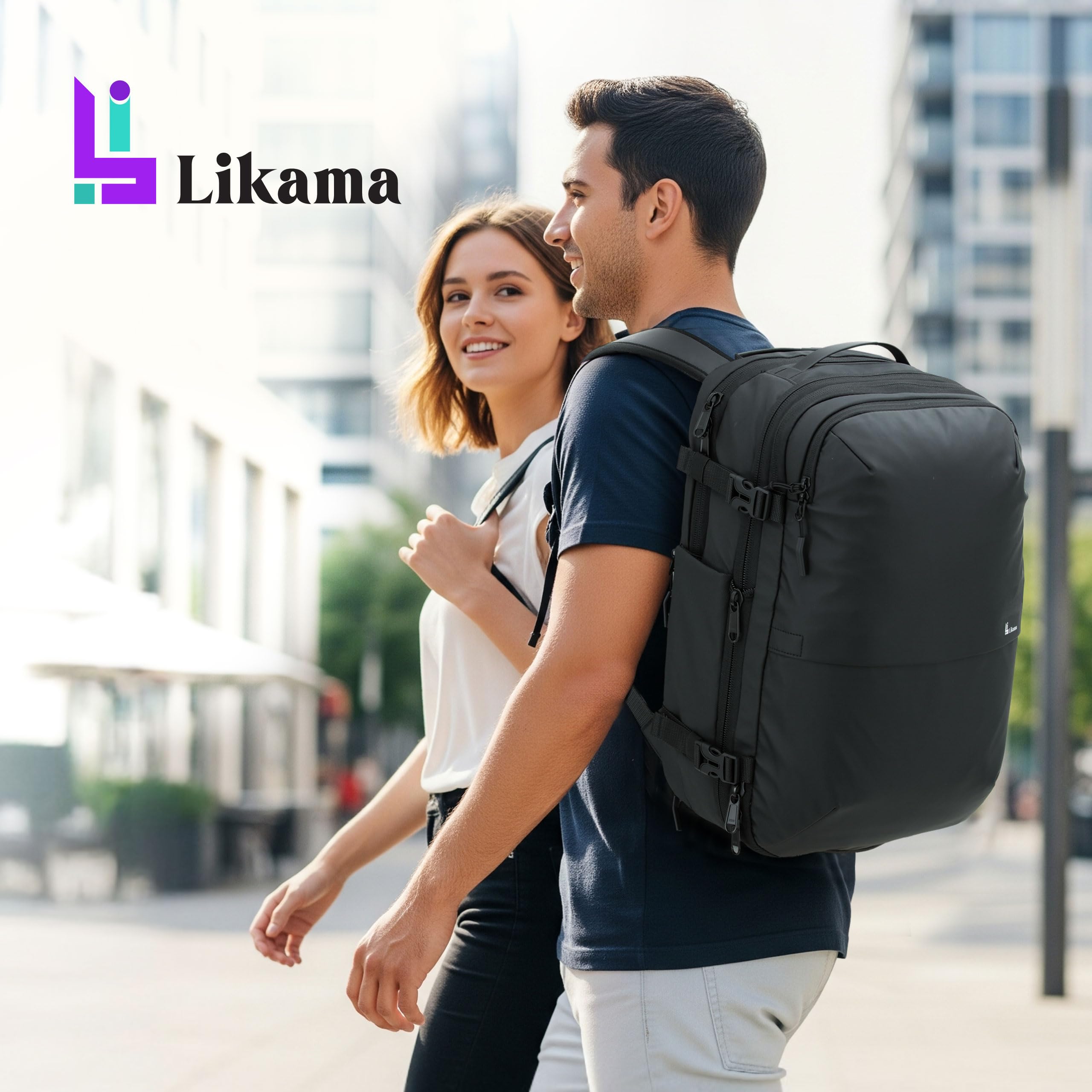 Vakuum Rucksack 25–60 L mit integrierter USB-C Pumpe – Kompressions-Reiserucksack Handgepäck, erweiterbar & wasserdicht mit Nassfach, Laptopfach 17 Zoll, TSA Schloss, Business und Reisen schwarz