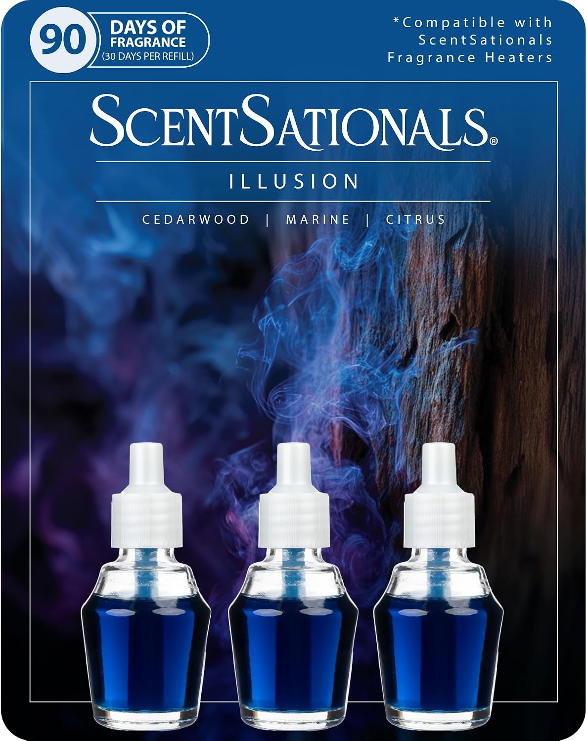 ScentSationals Illusion Fragrance Oil Plug In Air Freshener Refills 3-Pack - Works with Scentsationals Wall Plugs, Long-Lasting Home Fragrance, 0.8 fl oz Each, Packaging May Vary