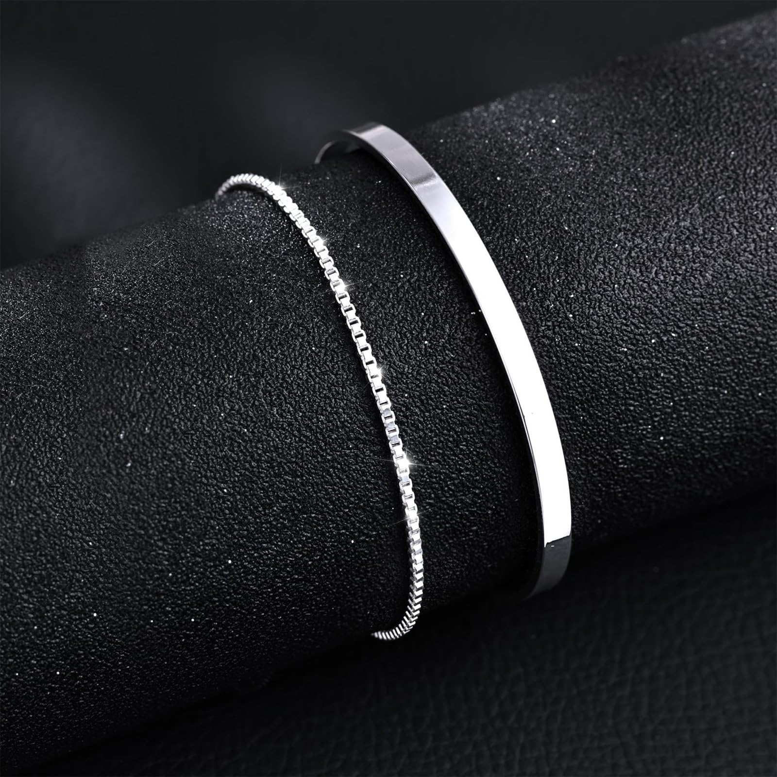 4 Pezzi Bracciale Da Uomo In Argento, Bracciali Uomo, Acciaio Inossidabile Bracciale Da Uomos Set per papà Fidanzato Marito Figlio
