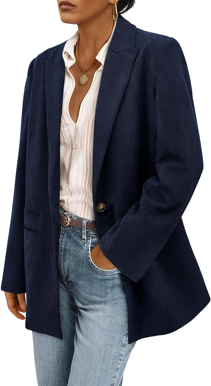 PRETTYGARDEN Women's Winter Corduroy Blazers Jackets Dressy Casual Ribbed Long Sleeve Lapel Fashion Work Business Outerwear