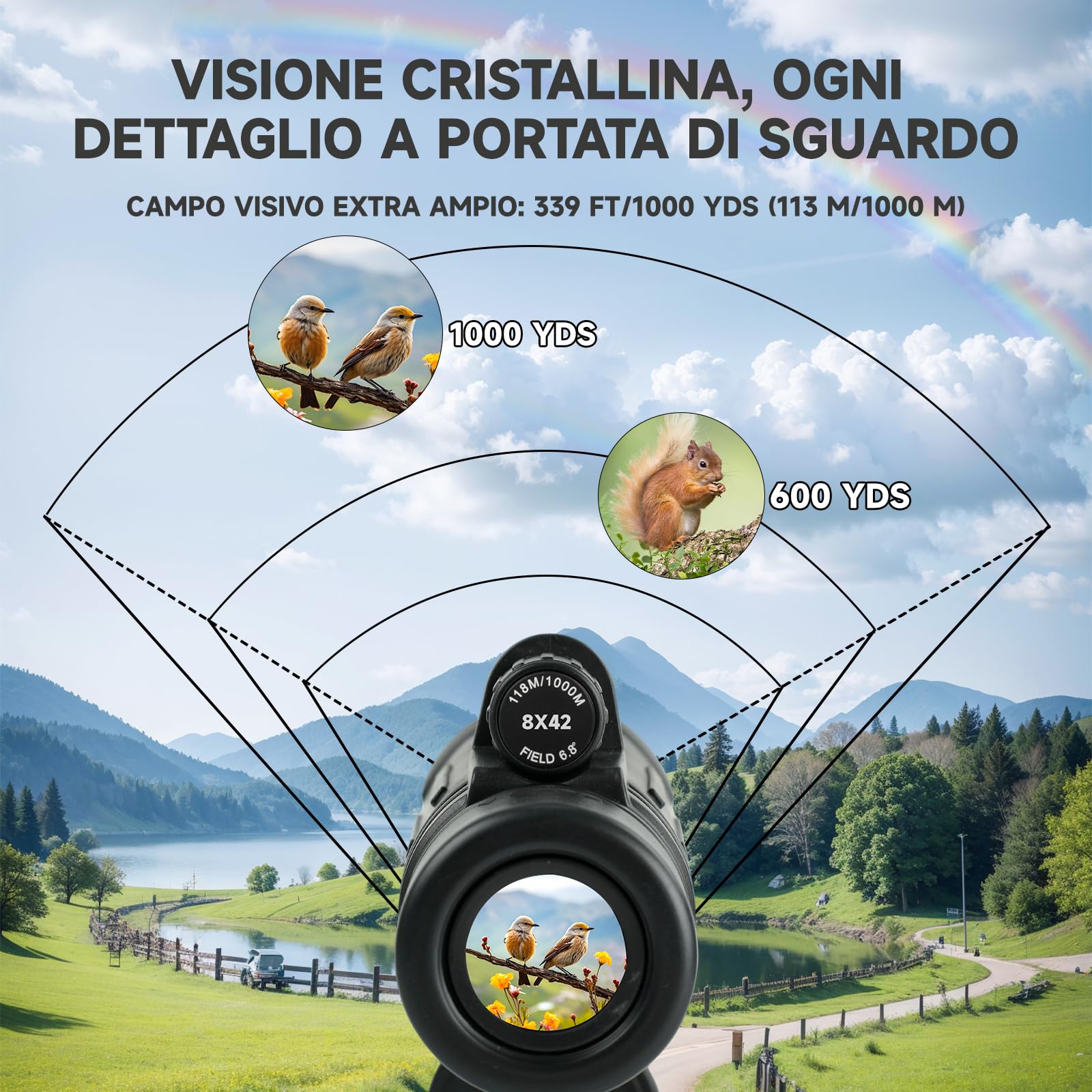 Telescopio Monoculare 8x42 ad Alta Potenza per Campeggio | HD Telescopio Monoculare Professionale Compatto per Adulti con Treppiede, per animali selvatici,caccia, campeggio