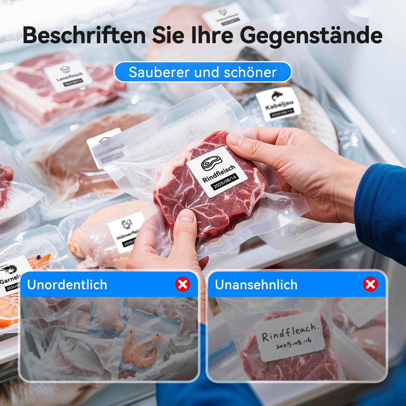 NIIMBOT B1 Etikettendrucker mit Wasserfeste Etiketten Selbstklebend, Tragbarer Beschriftungsgerät Bluetooth Label Printer Aufkleber Drucker für Barcode, Schulbedarf, Logo, Adresse, Silber