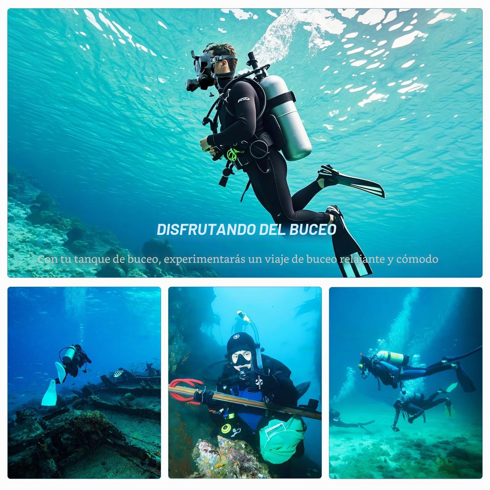 Máscara de Buceo de Cara Completa Compatible con Cuceo y Esnórquel, con Soporte para Cámara Que Proporciona una Vista Panorámica de 180° Compatible con Mini Tanques de Buceo SMACO 1L/1.9L