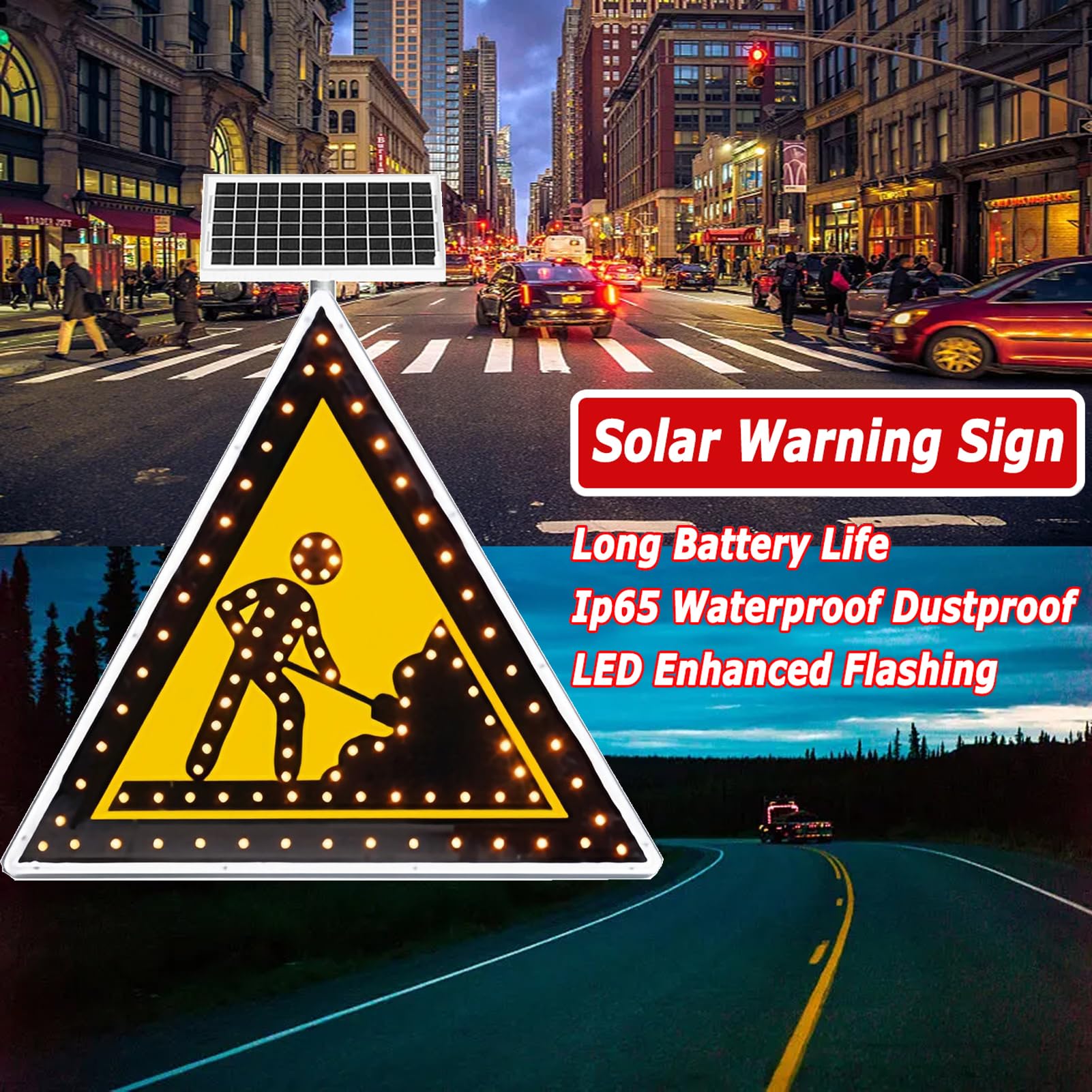 señales metálicas de Aluminio para tráfico Vial, decoloración, para Uso en Exteriores, energía Solar, lámpara led Intermitente de Alta luminosidad