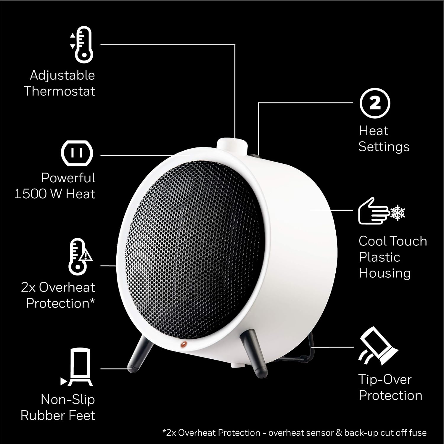 review Honeywell HCE200W UberHeat Ceramic White Energy Efficient Space Saving Portable Heater with 2 Heat Settings & Adjustable Thermostat for Living Room, Bedroom, Office