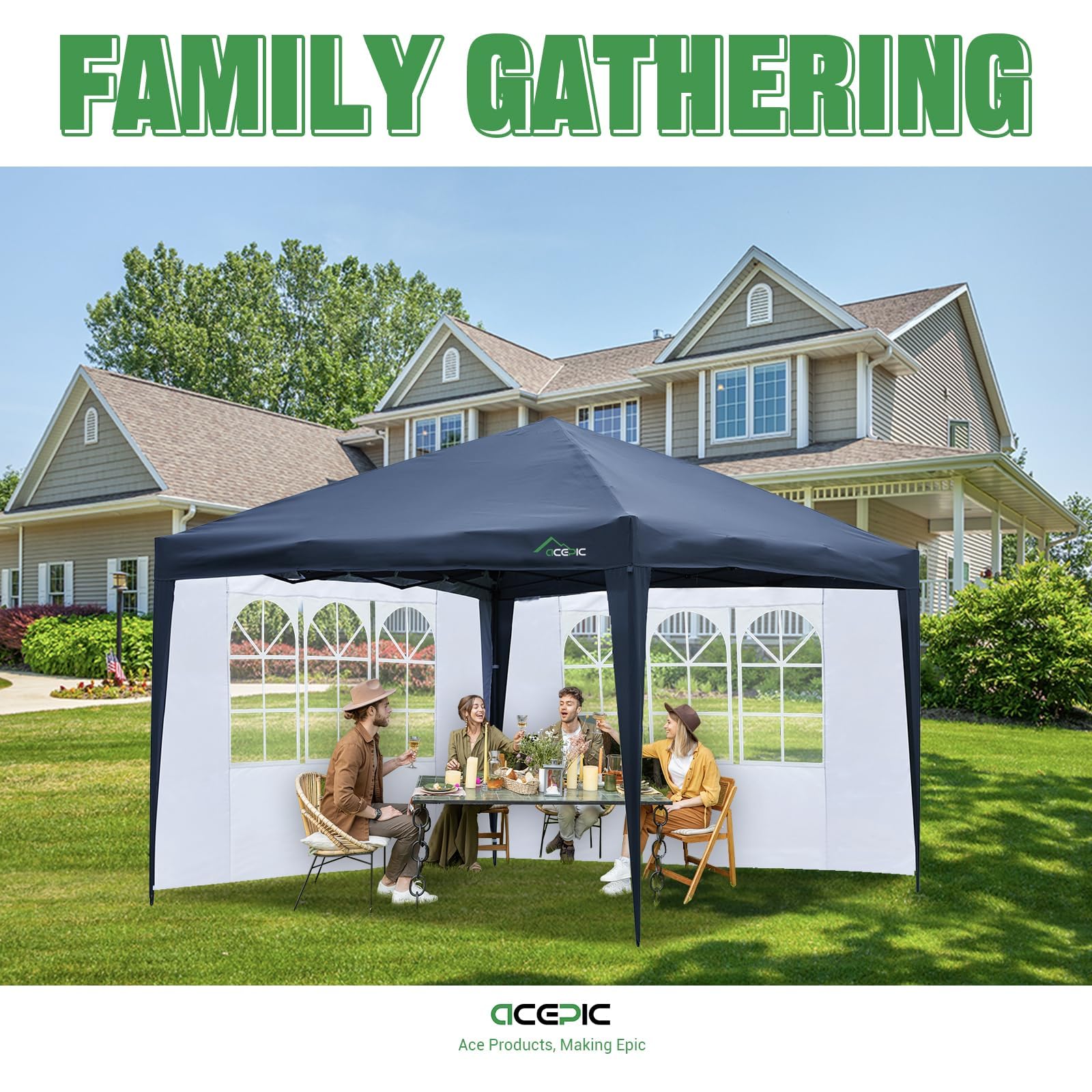 Acepic Set di 2 Pannelli Laterali per Gazebo 3x3m con Finestre, Tende per Gazebo, Oxford 210D Impermeabile, da Giardino (Blanco, 2pcs)