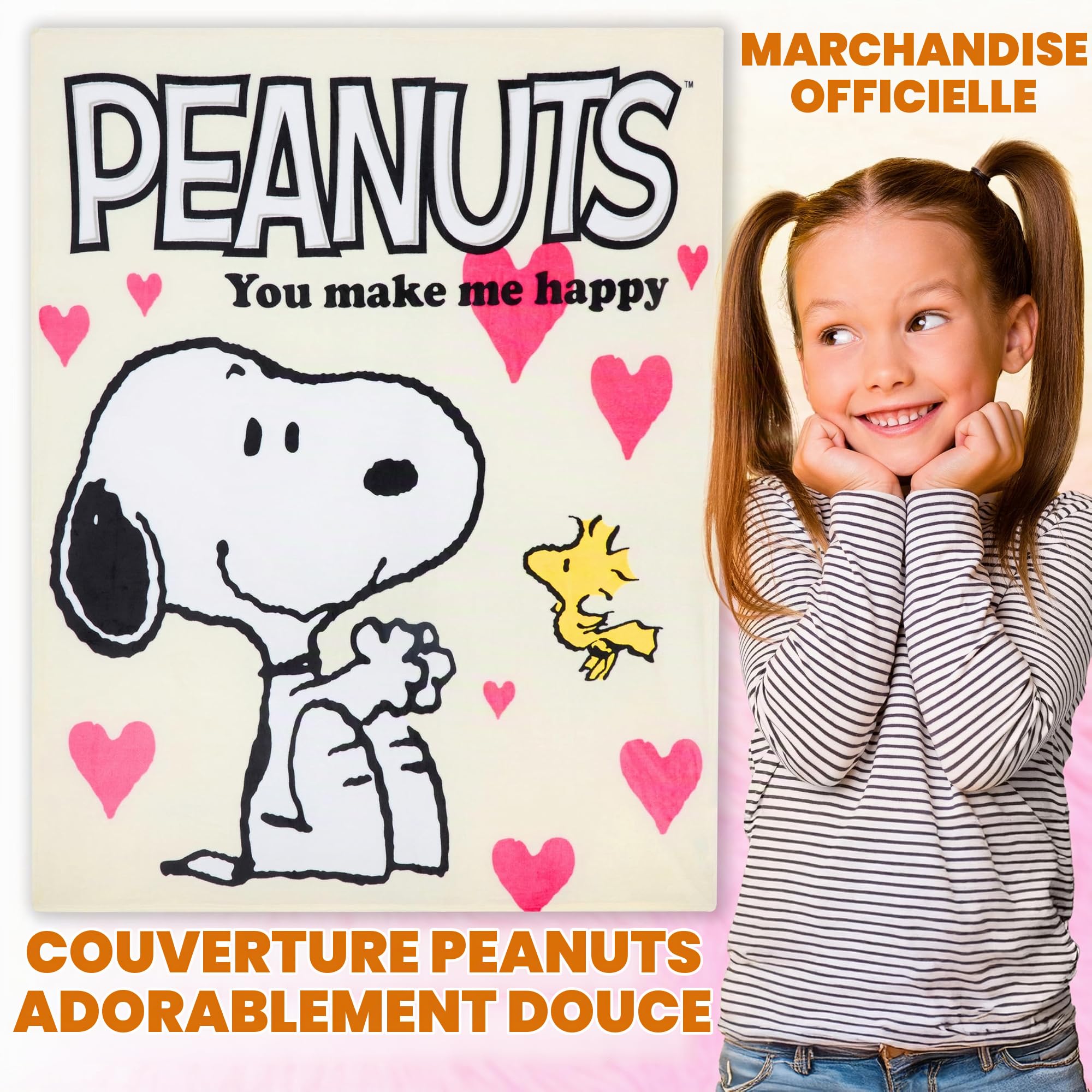 Peanuts Snoopy Couverture Polaire Enfant Adulte Plaid Lit 150x130 cm Ultra Doux et Moelleux Décoration Chambre Idée Cadeau Femme Fille et Ado
