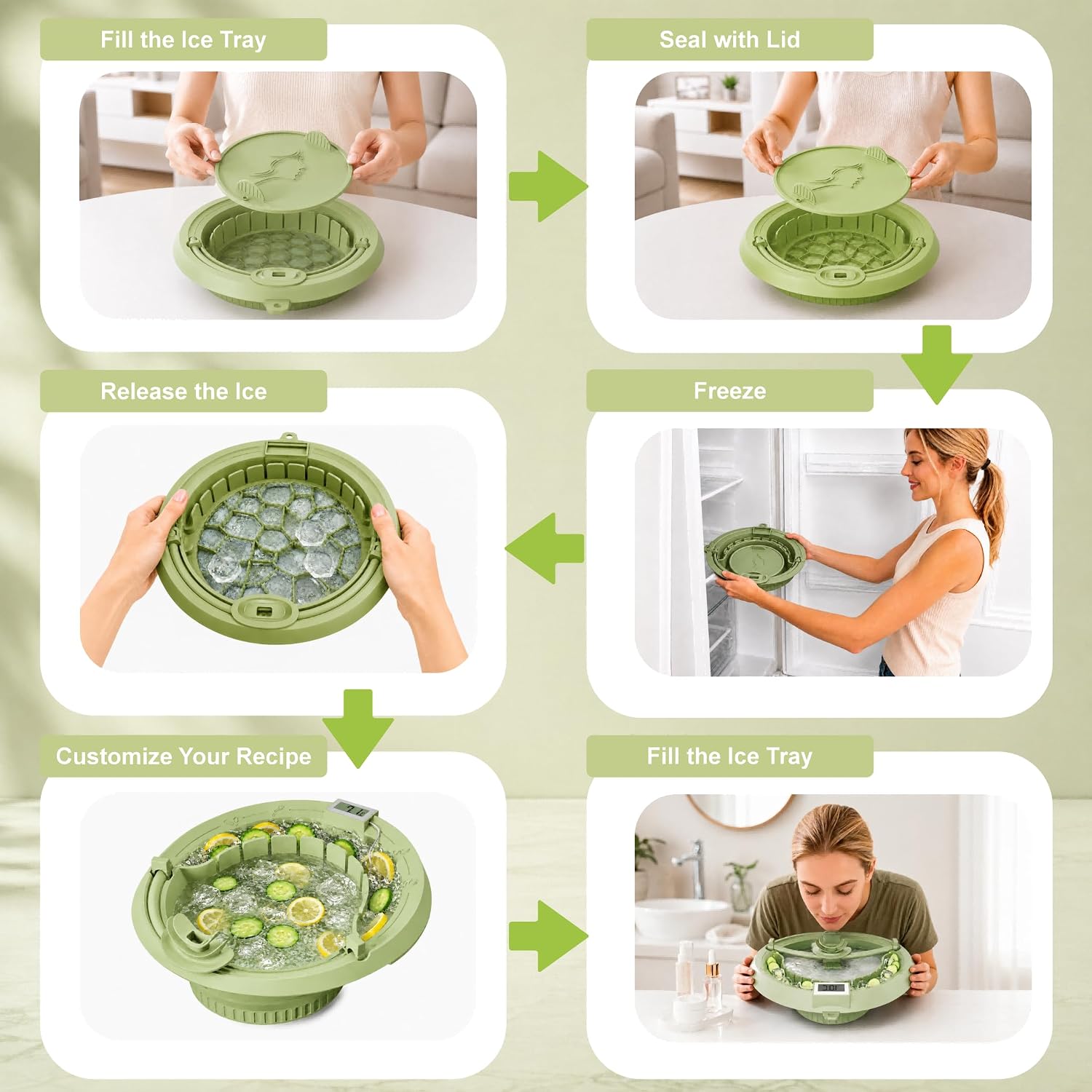 Foldable Face Ice Bath Bowl with Thermometer, Breathing Tube, Nose Clip