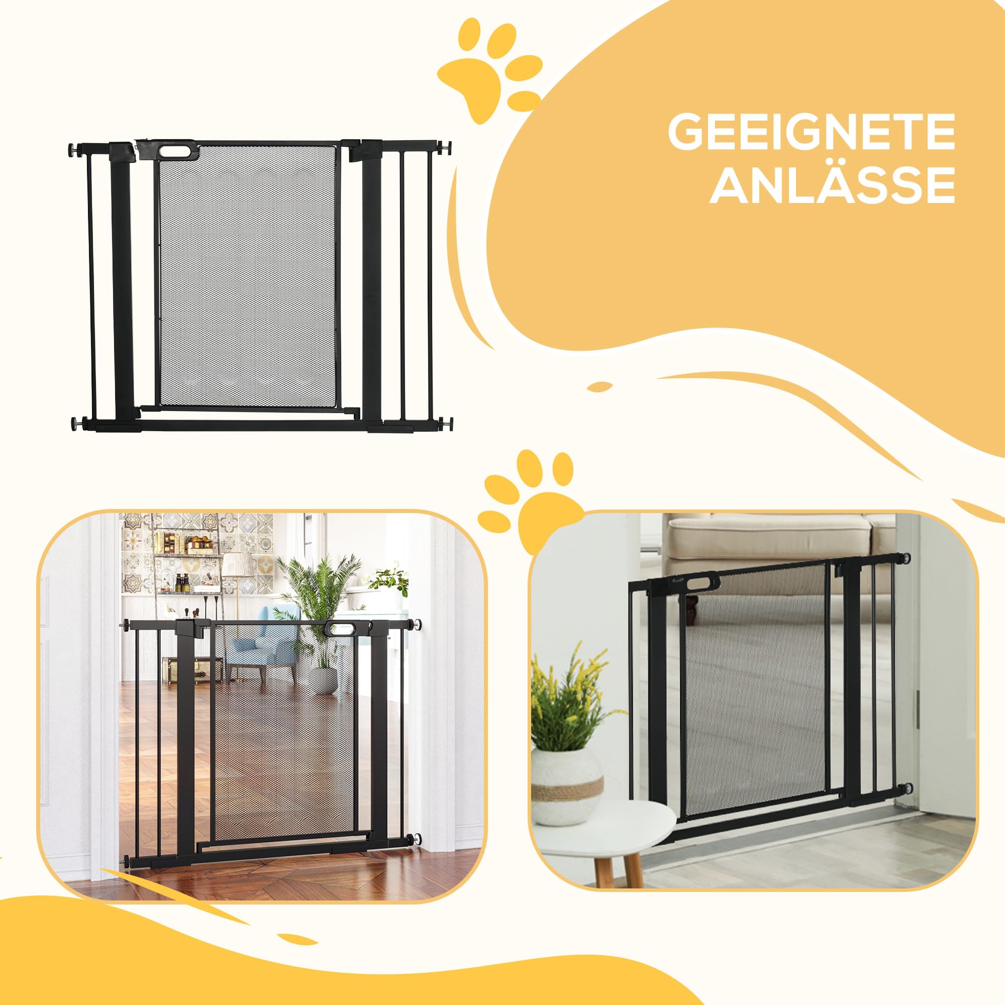 PawHut Türschutzgitter Türgitter ohne Bohren für Breiten 75-103 cm Schwarz | Treppenschutzgitter, Treppengitter, Stahl