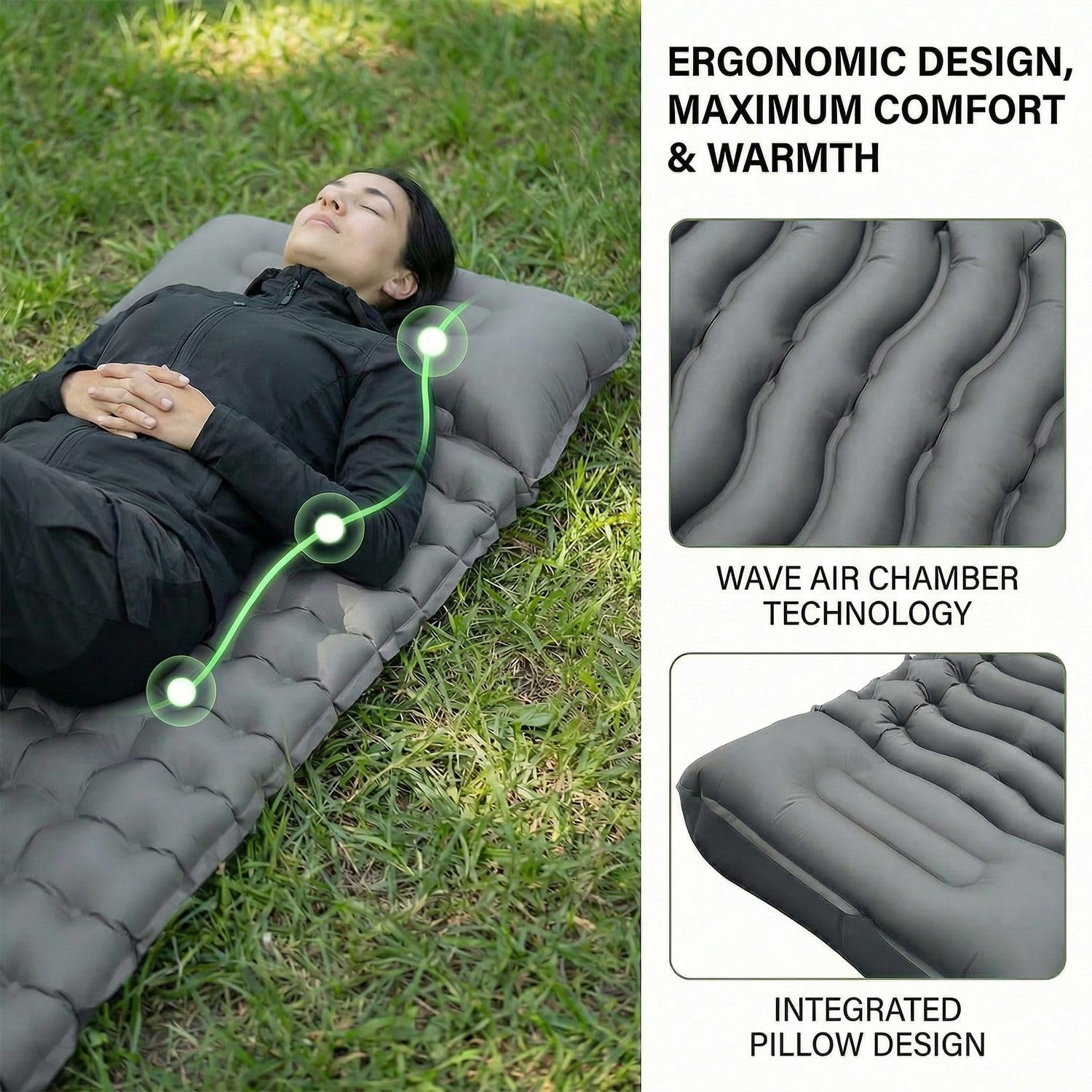 Matelas de camping ultra léger pour adultes et enfants - Matelas gonflable d'extérieur, de sommeil pour la randonnée et la plage avec pompe à pied