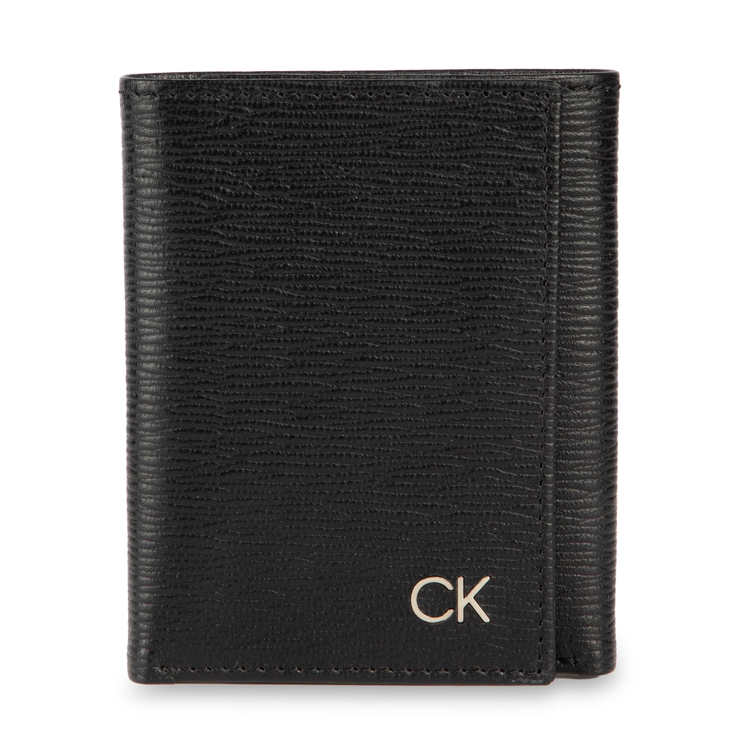 Men's Genuine Leather River Print Trifold Wallet, Black, One Size