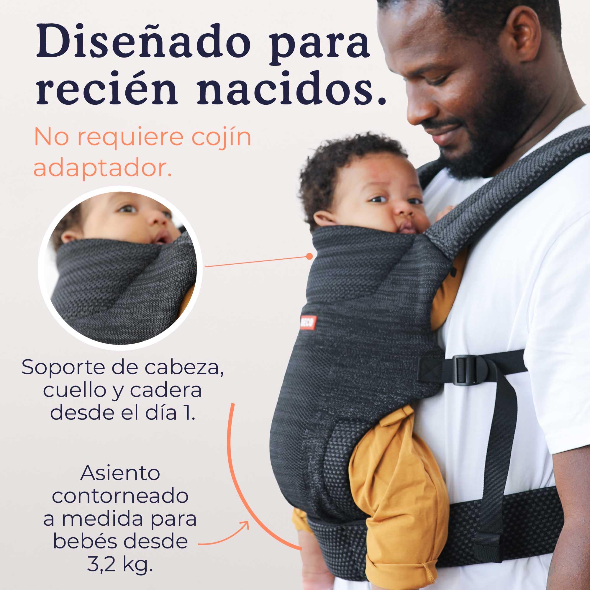 Beco Weave Portabebés Ergonómico para Recién Nacidos, Negro (3,2-15,9 kg)