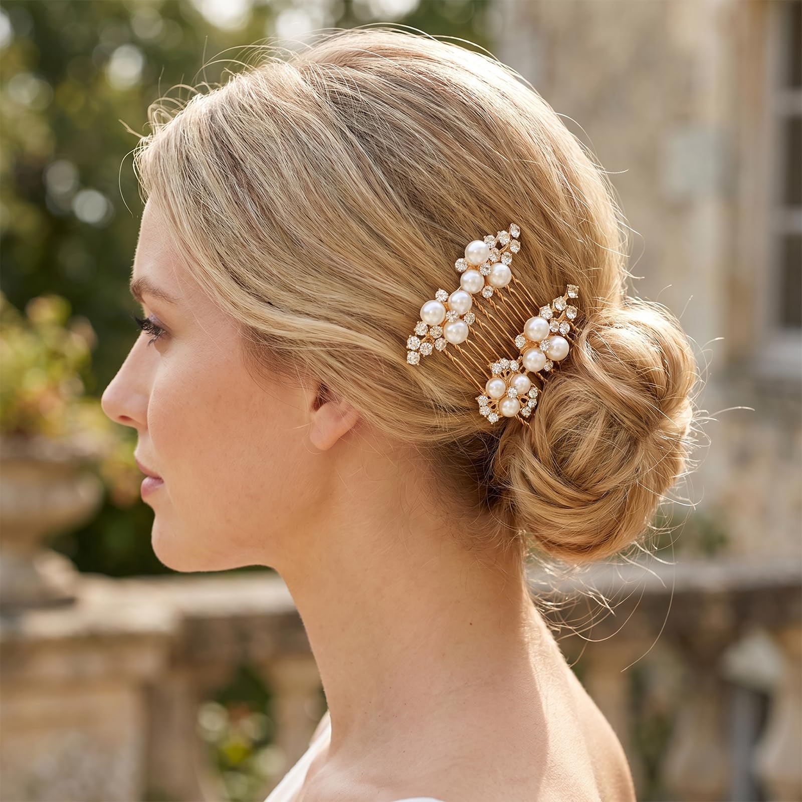 3 Stück Strass Perle Braut Haarschmuck Hochzeit Haarschmuck Gold Brautschmuck Haare Perlen Haarnadeln Braut Kopfbedeckung Seitenkämme für Brautfrauen Brautschmuck Haare(Gold)