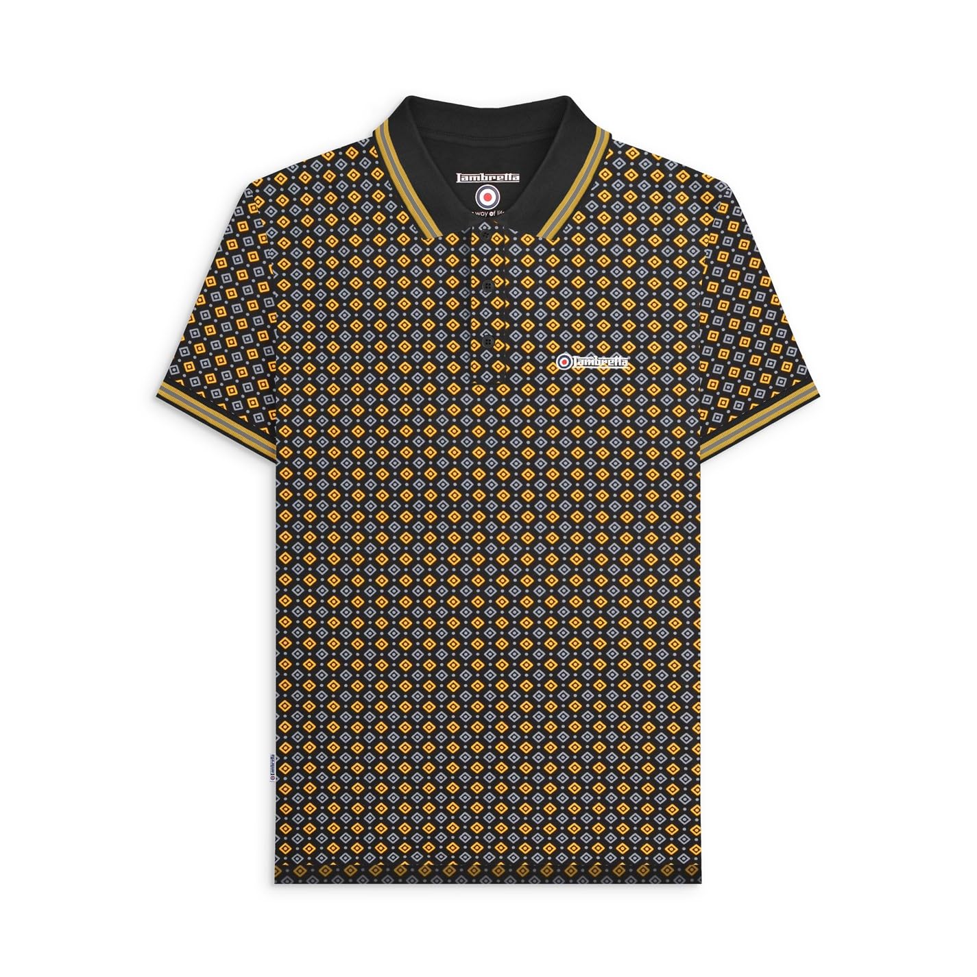 Lambretta Men's Black/Gold Geo Aop Polo Navy/Basil