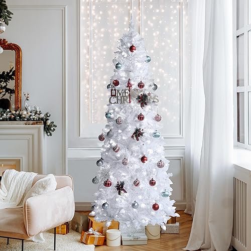 Miniatura 2 de MUPATER 7.5ft Pencil Christmas Tree, Pre-Lit Artificial Christmas Tree with Metal Stand, Warm White Lights Holiday Decoration for Home, Office,