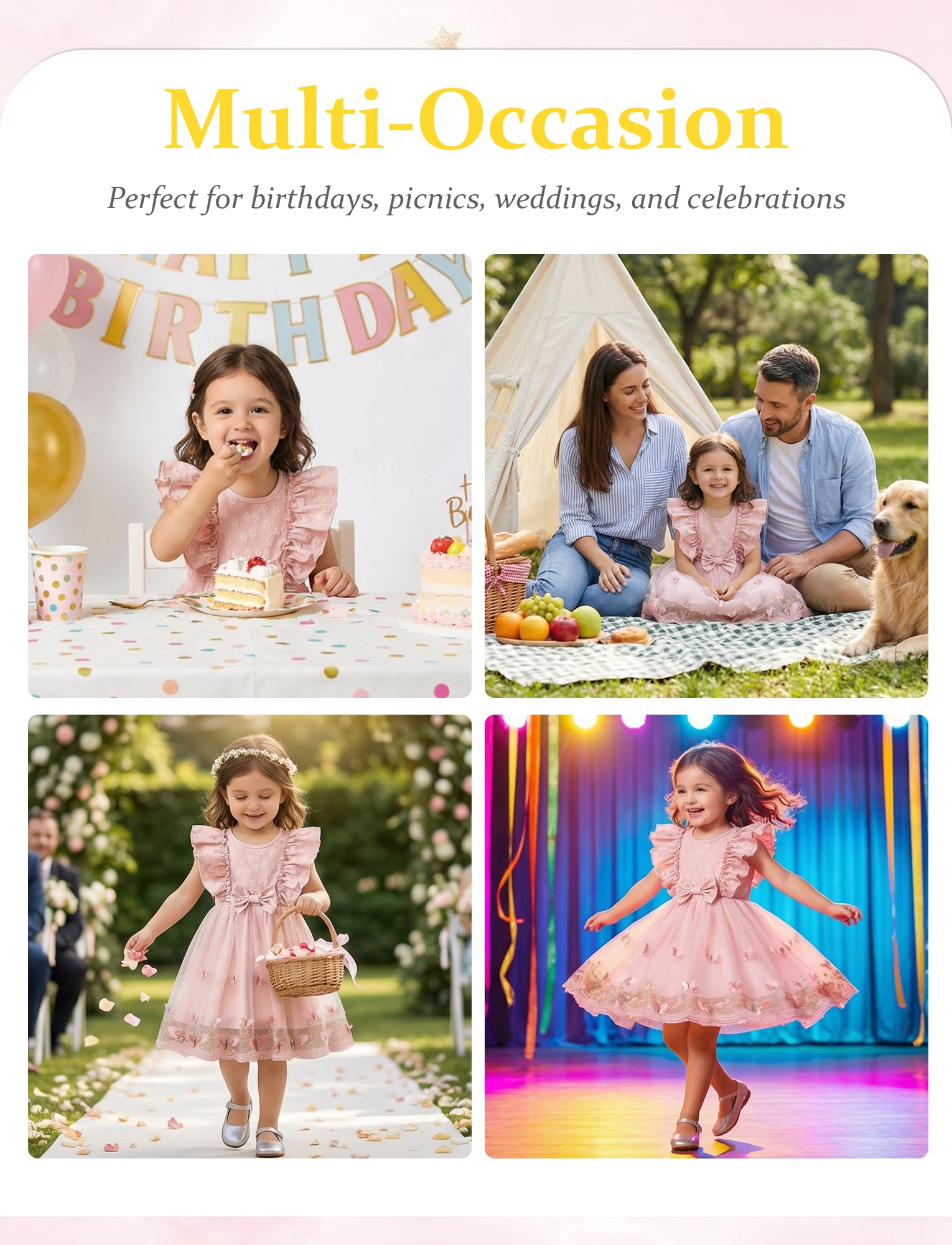 Happy Cherry Robe en Tulle pour Bébé Fille Robes de Princesse Festive avec Manches à Ailes Broderie Papillon 3D Vetement d'été pour Enfant 9 Mois à 3 Ans